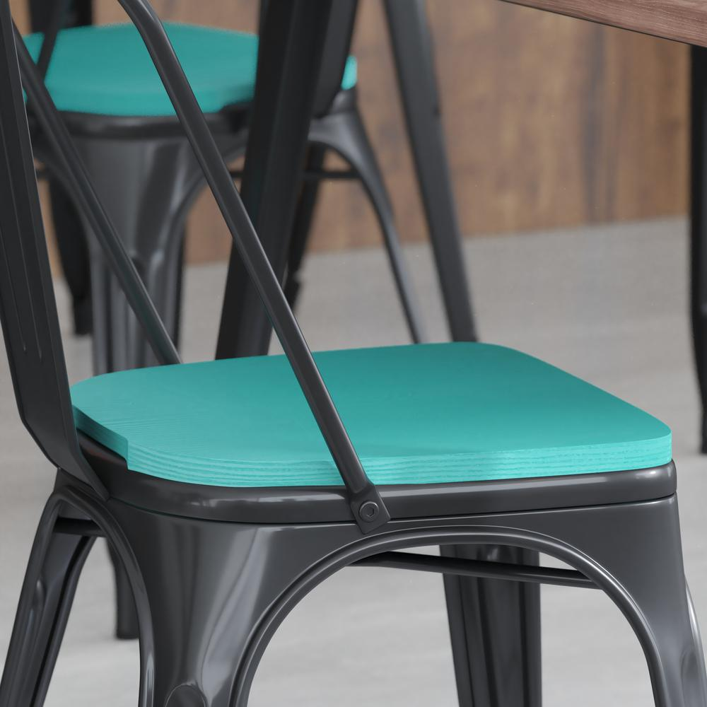 Perry Poly Resin Wood Square Seat with Rounded Edges for Colorful Metal Barstools in Mint