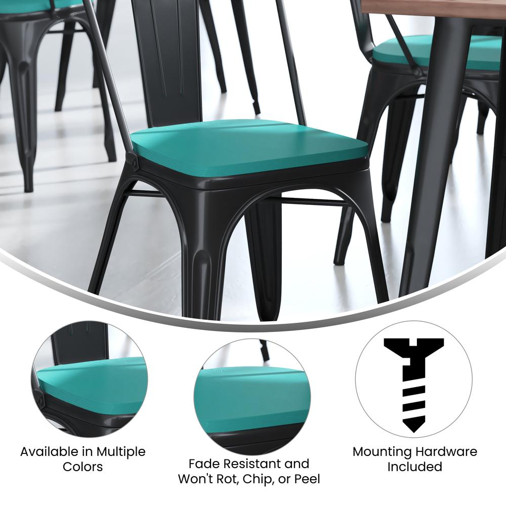 Perry Poly Resin Wood Square Seat with Rounded Edges for Colorful Metal Barstools in Mint