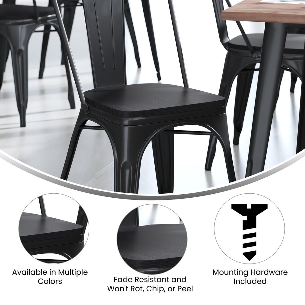 Perry Poly Resin Wood Square Seat with Rounded Edges for Colorful Metal Barstools in Black