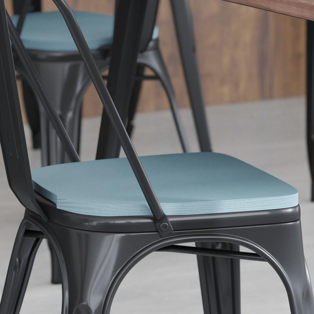 Perry Poly Resin Wood Square Seat with Rounded Edges for Colorful Metal Barstools in Teal-Blue