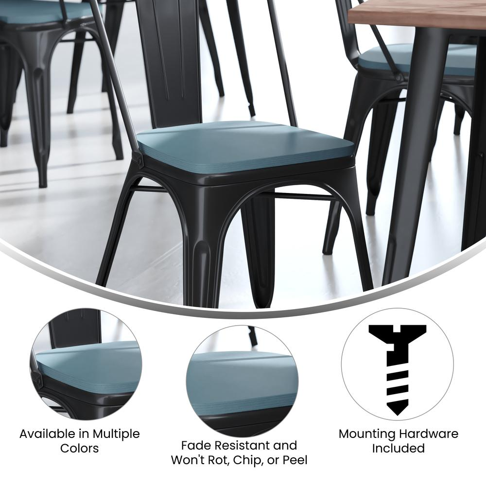 Perry Poly Resin Wood Square Seat with Rounded Edges for Colorful Metal Barstools in Teal-Blue