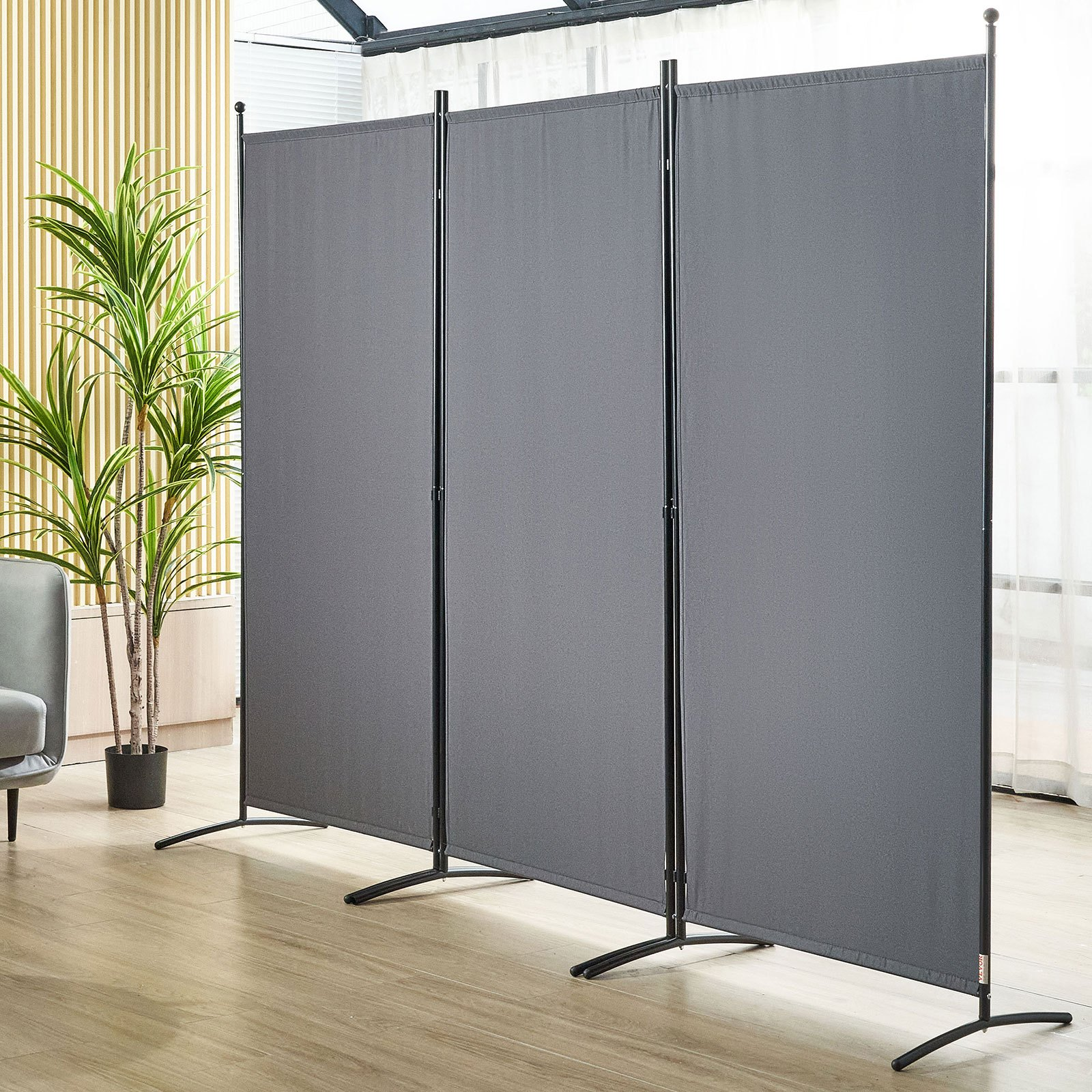 VEVOR Room Divider, 6.1 ft （102×71inch）Room Dividers and Folding Privacy Screens (3-panel), Fabric Partition Room Dividers for Office, Bedroom, Dining Room, Study, Freestanding, Dark Gray