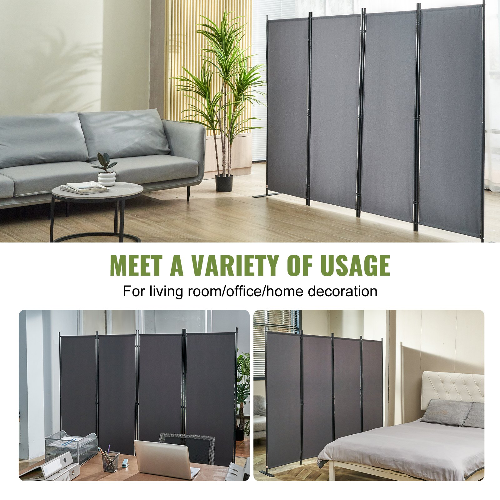 VEVOR Room Divider, 5.6 ft （88×67.5inch）Room Dividers and Folding Privacy Screens (4-panel), Fabric Partition Room Dividers for Office, Bedroom, Dining Room, Study, Freestanding, Grey