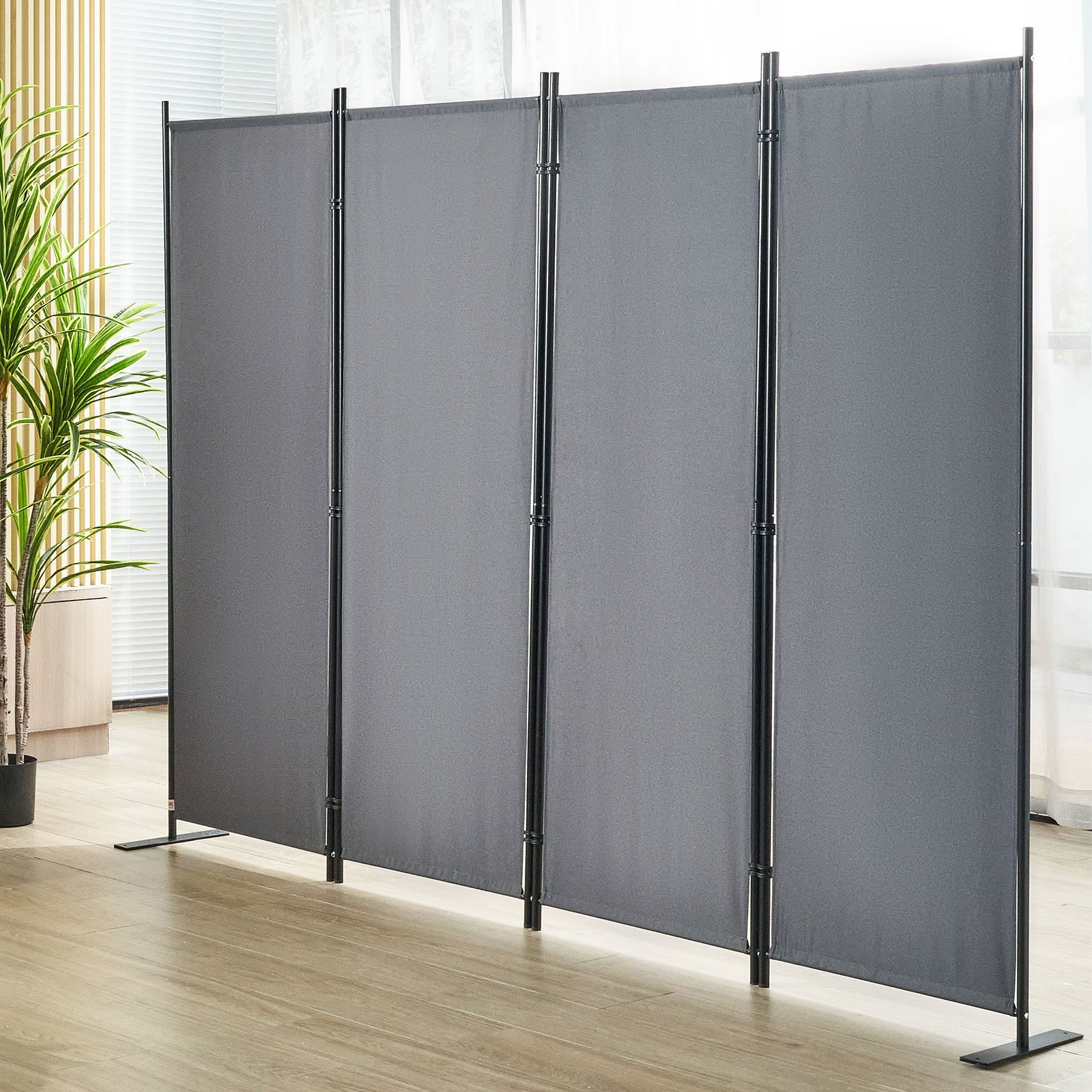 VEVOR Room Divider, 5.6 ft （88×67.5inch）Room Dividers and Folding Privacy Screens (4-panel), Fabric Partition Room Dividers for Office, Bedroom, Dining Room, Study, Freestanding, Grey