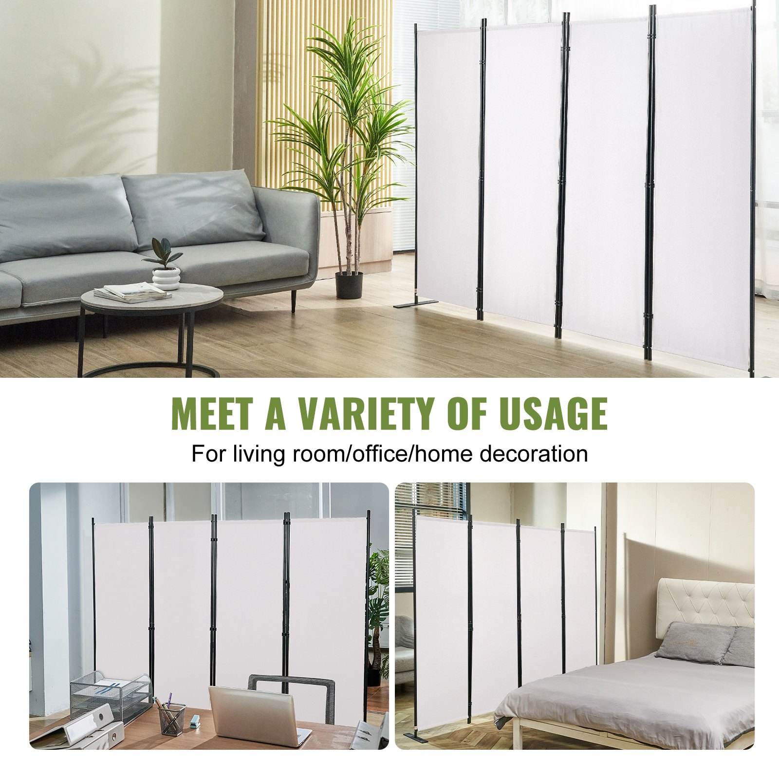 VEVOR Room Divider, 5.6 ft （88×67.5inch）Room Dividers and Folding Privacy Screens (4-panel), Fabric Partition Room Dividers for Office, Bedroom, Dining Room, Study, Freestanding, White