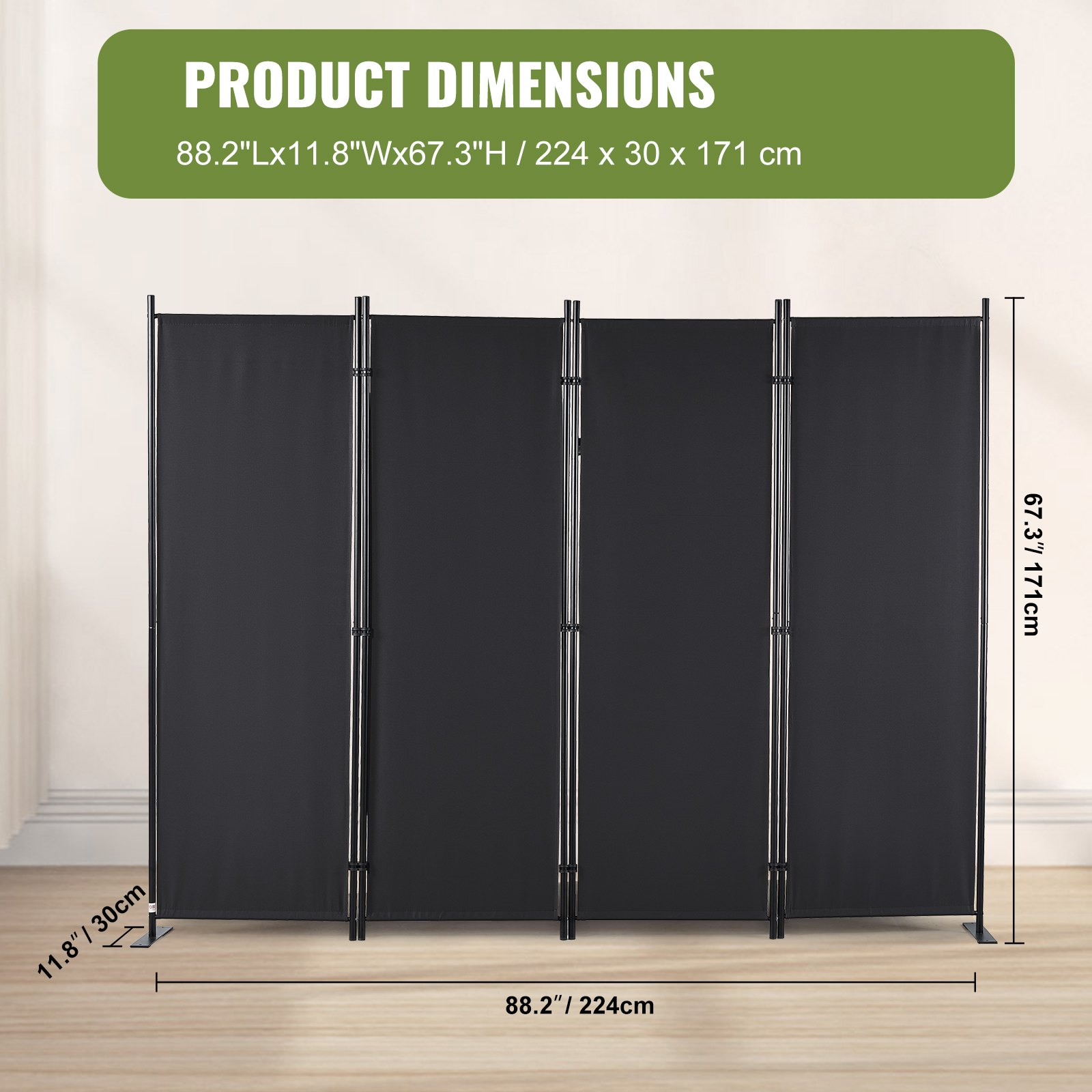 VEVOR Room Divider, 5.6 ft （88×67.5inch）Room Dividers and Folding Privacy Screens (4-panel), Fabric Partition Room Dividers for Office, Bedroom, Dining Room, Study, Freestanding, Black