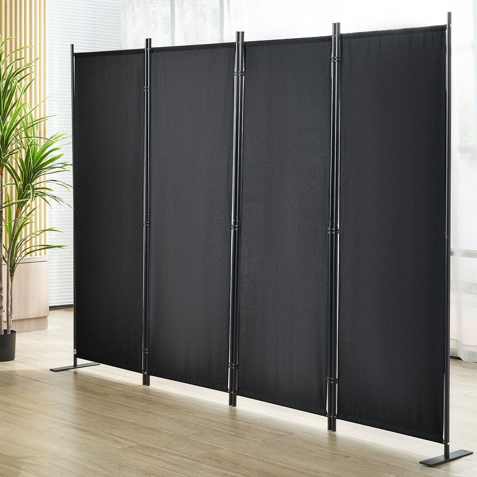 VEVOR Room Divider, 5.6 ft （88×67.5inch）Room Dividers and Folding Privacy Screens (4-panel), Fabric Partition Room Dividers for Office, Bedroom, Dining Room, Study, Freestanding, Black