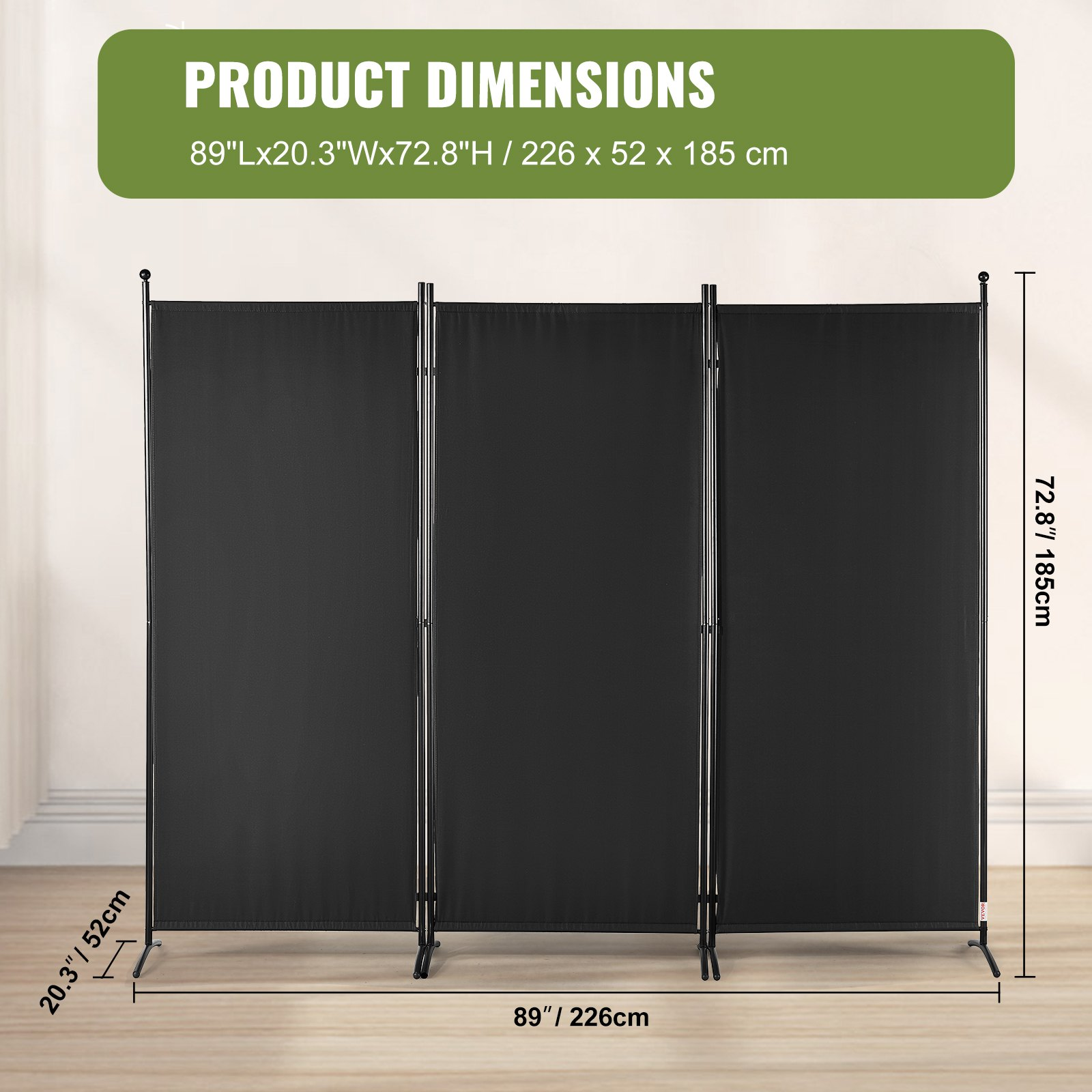 VEVOR Room Divider, 6.1 ft （102×71inch）Room Dividers and Folding Privacy Screens (3-panel), Fabric Partition Room Dividers for Office, Bedroom, Dining Room, Study, Freestanding, Black