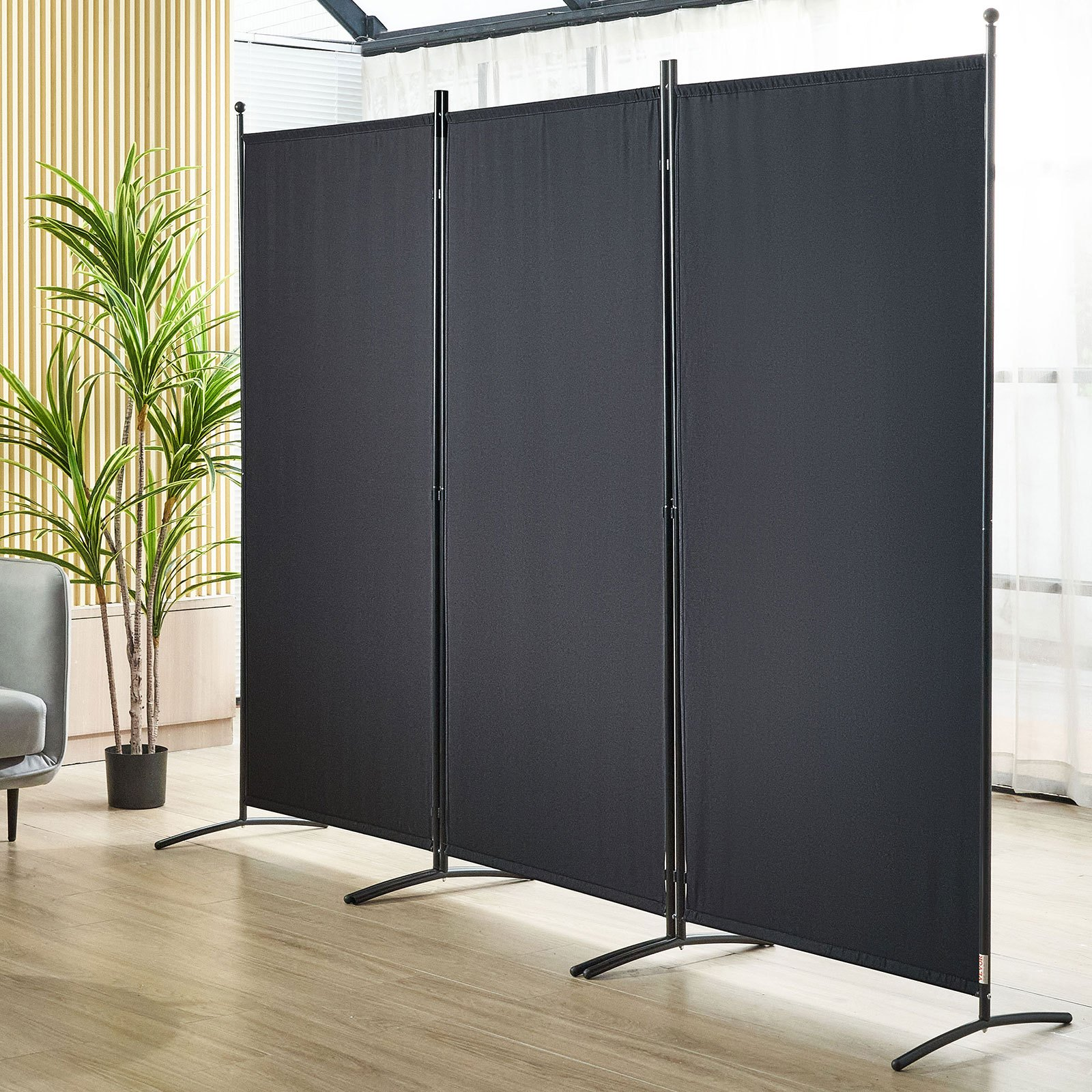 VEVOR Room Divider, 6.1 ft （102×71inch）Room Dividers and Folding Privacy Screens (3-panel), Fabric Partition Room Dividers for Office, Bedroom, Dining Room, Study, Freestanding, Black