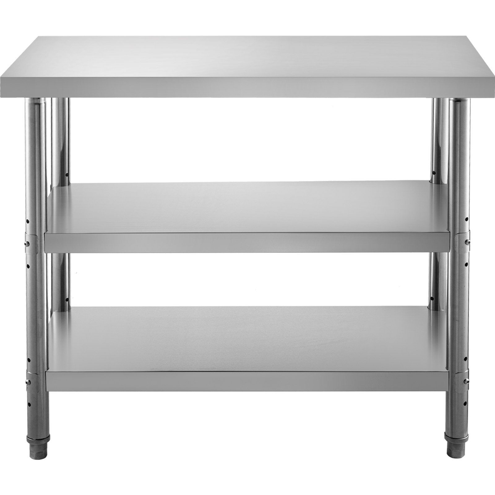 VEVOR Outdoor Food Prep Table, 48x14x33 in Commercial Stainless Steel Table, 2 Adjustable Undershelf BBQ Prep Table, Heavy Duty Kitchen Work Table, for Garage, Home, Warehouse, and Kitchen Silver