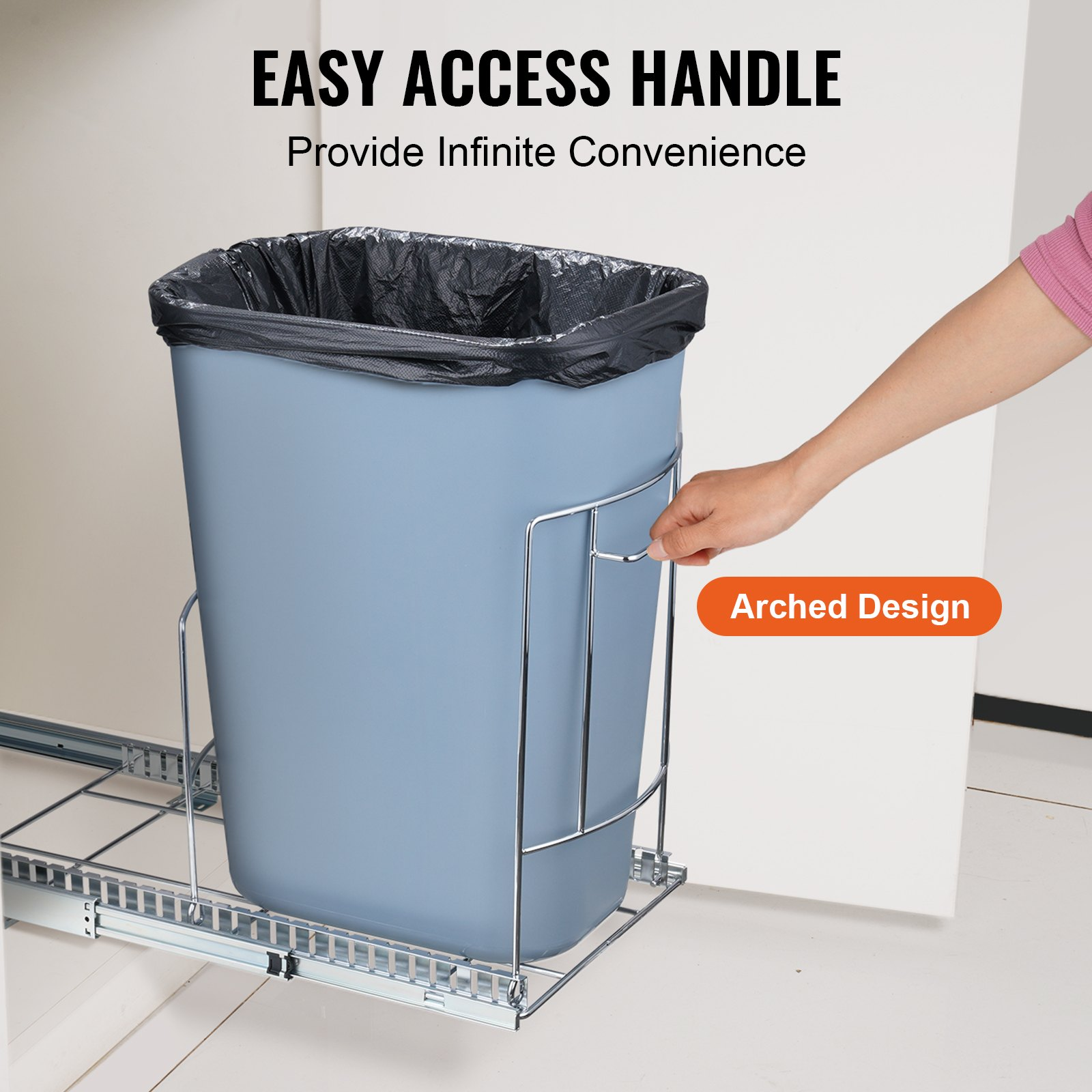 VEVOR Pull-Out Trash Can, Under Mount Kitchen Waste Container with Slide ang Handle, 35.3 lbs Load Capacity Heavy Duty Garbage Recycling Bin for Kitchen Cabinet, Sink, Under Counter (Bin Not Include)