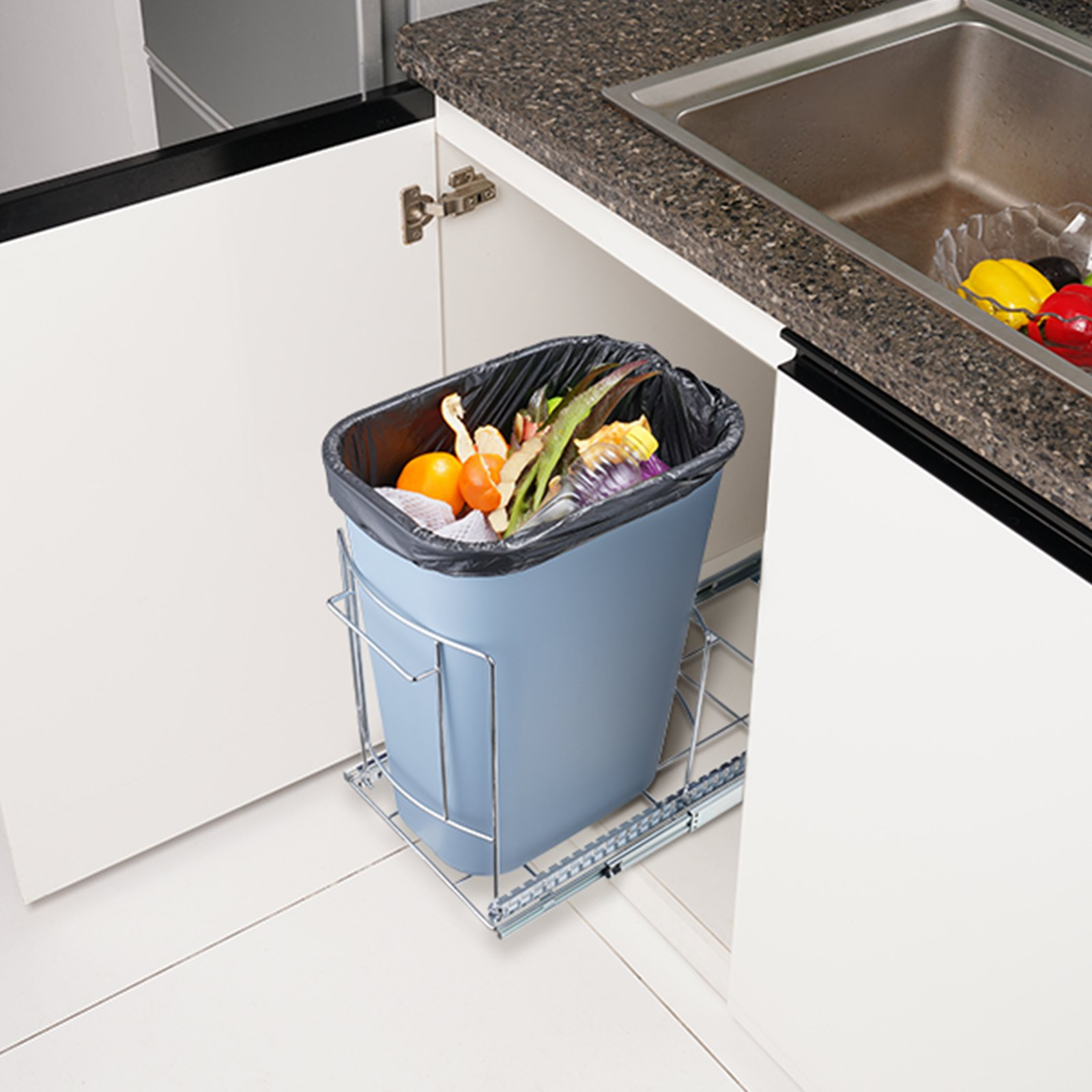 VEVOR Pull-Out Trash Can, Under Mount Kitchen Waste Container with Slide ang Handle, 35.3 lbs Load Capacity Heavy Duty Garbage Recycling Bin for Kitchen Cabinet, Sink, Under Counter (Bin Not Include)