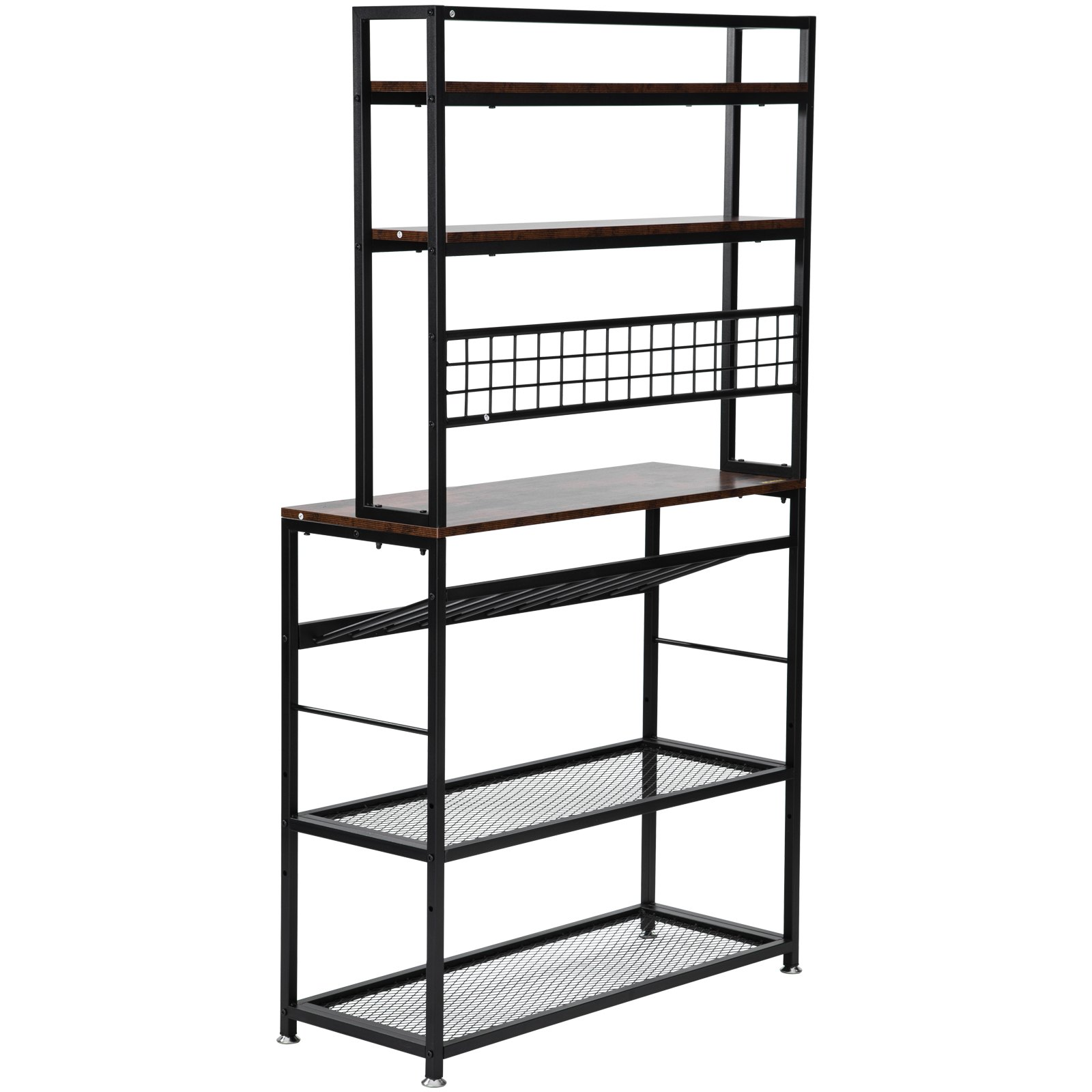 VEVOR Kitchen Wine Baker's Rack, Microwave Oven Stand, 6-Tier Kitchen Rack with 11 Side Hooks, Bakers Racks for Kitchens with Storage, Wine Rack, Utility Storage Shelf for Kitchen, Coffer Bar Stand