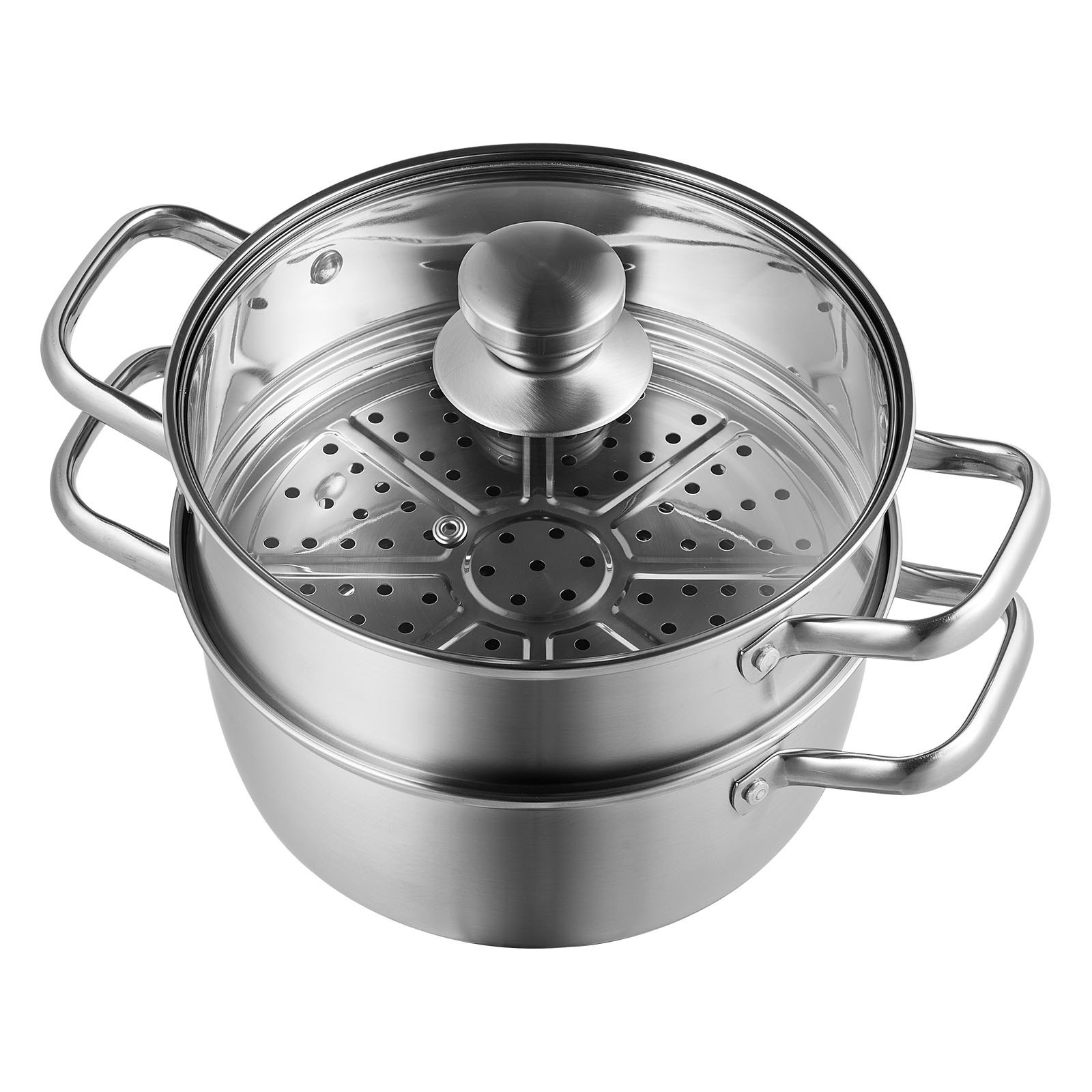 VEVOR Steamer Pot, 9.5in/24cm Steamer Pot for Cooking with 5QT Stock Pot and Vegetable Steamer, Food-Grade 304 Stainless Steel Food Steamer Cookware with Lid for Gas Electric Induction Grill Stove