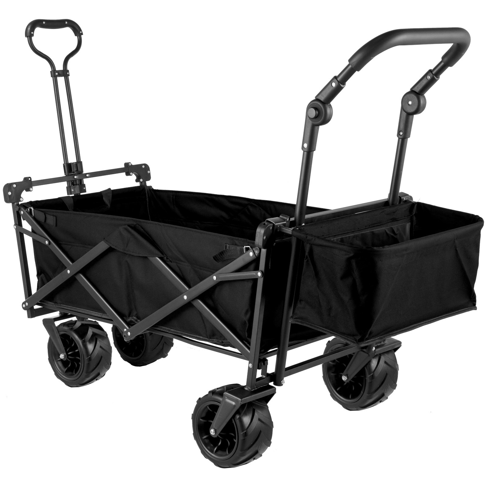 VEVOR Extra Large Collapsible Garden Cart with Removable Canopy, Folding Wagon Utility Carts with Wheels and Rear Storage, Wagon Cart for Garden, Camping, Grocery Cart, Shopping Cart, Black