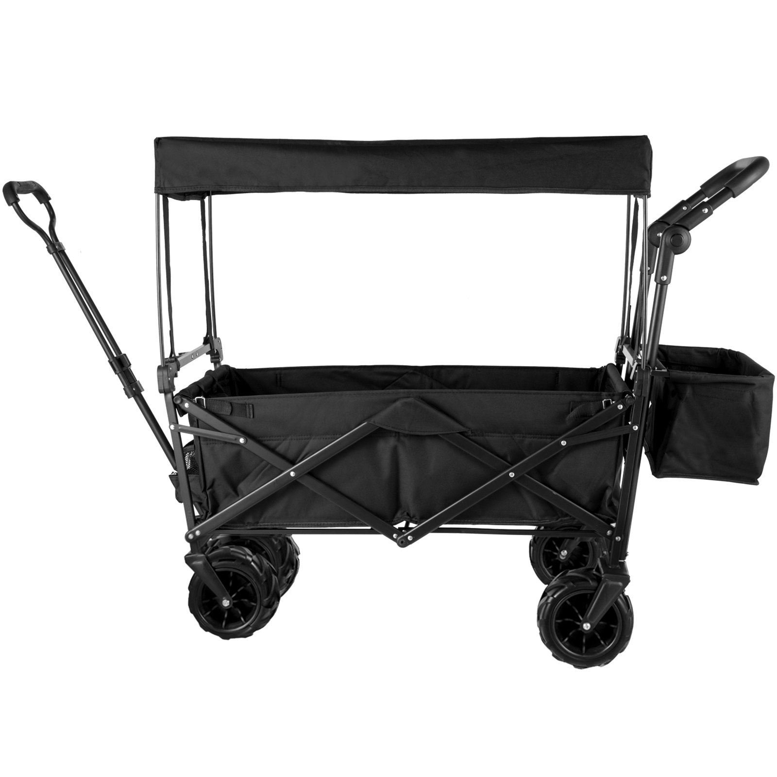 VEVOR Extra Large Collapsible Garden Cart with Removable Canopy, Folding Wagon Utility Carts with Wheels and Rear Storage, Wagon Cart for Garden, Camping, Grocery Cart, Shopping Cart, Black