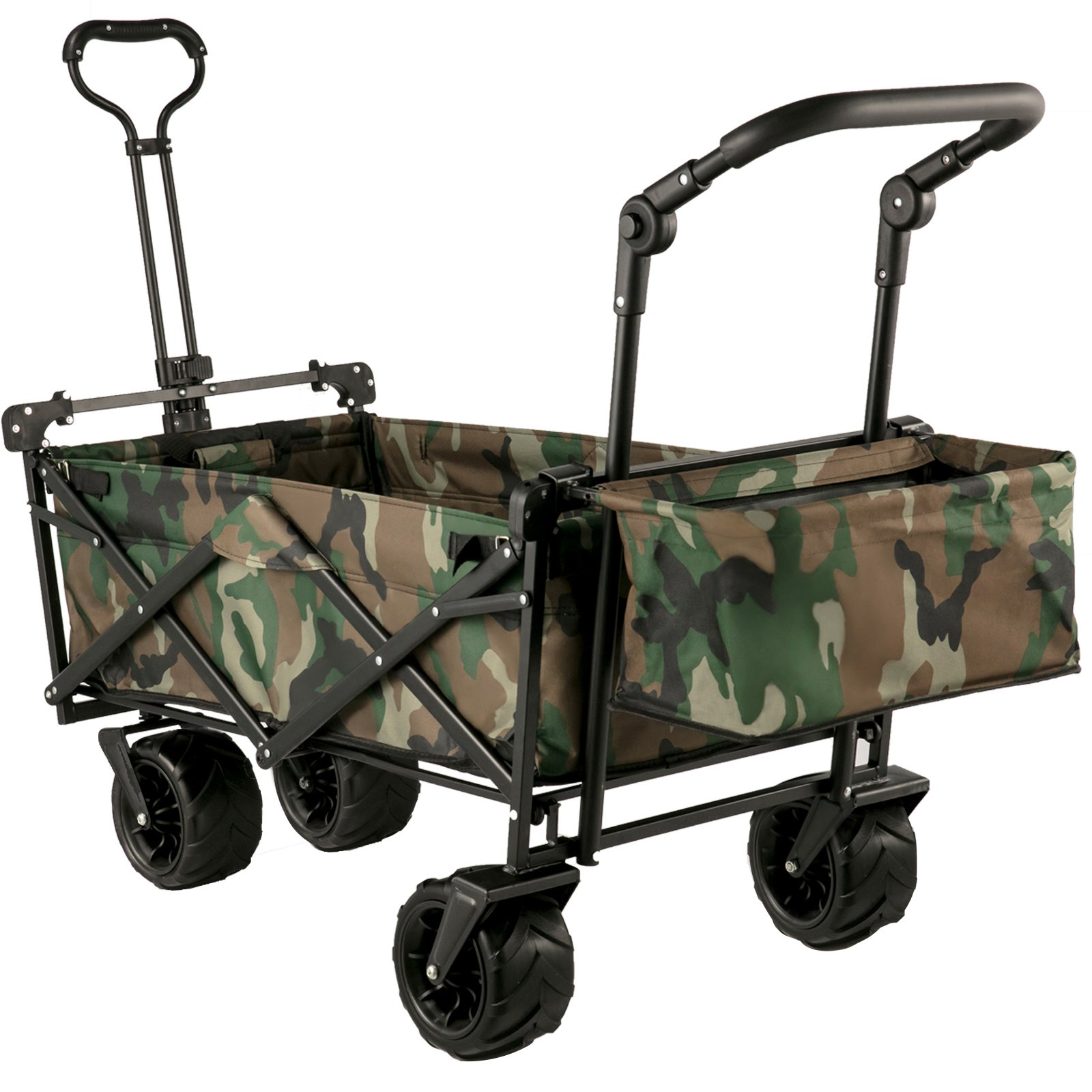 VEVOR Collapsible Folding Wagon with Removable Canopy, Heavy Duty Foldable Wagon Utility Cart for Garden, Camping, Grocery Cart, Beach Wagon Cart with Wheels and Rear Storage, Camouflage