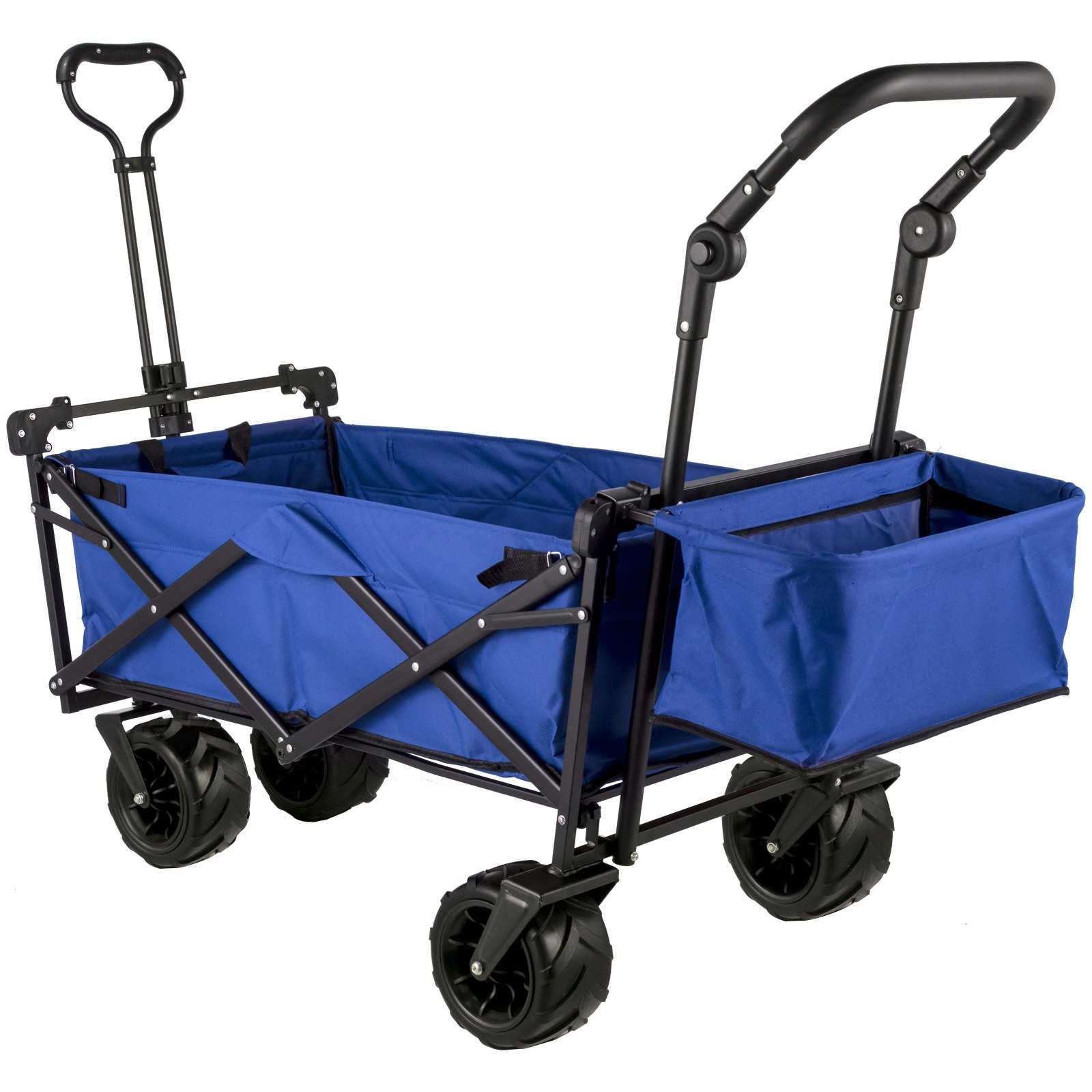 VEVOR Extra Large Collapsible Garden Cart with Removable Canopy, Folding Wagon Utility Carts with Wheels and Rear Storage, Wagon Cart for Garden, Camping, Grocery Cart, Shopping Cart, Blue