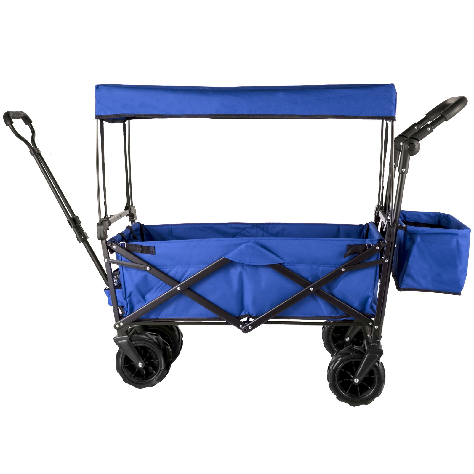 VEVOR Extra Large Collapsible Garden Cart with Removable Canopy, Folding Wagon Utility Carts with Wheels and Rear Storage, Wagon Cart for Garden, Camping, Grocery Cart, Shopping Cart, Blue