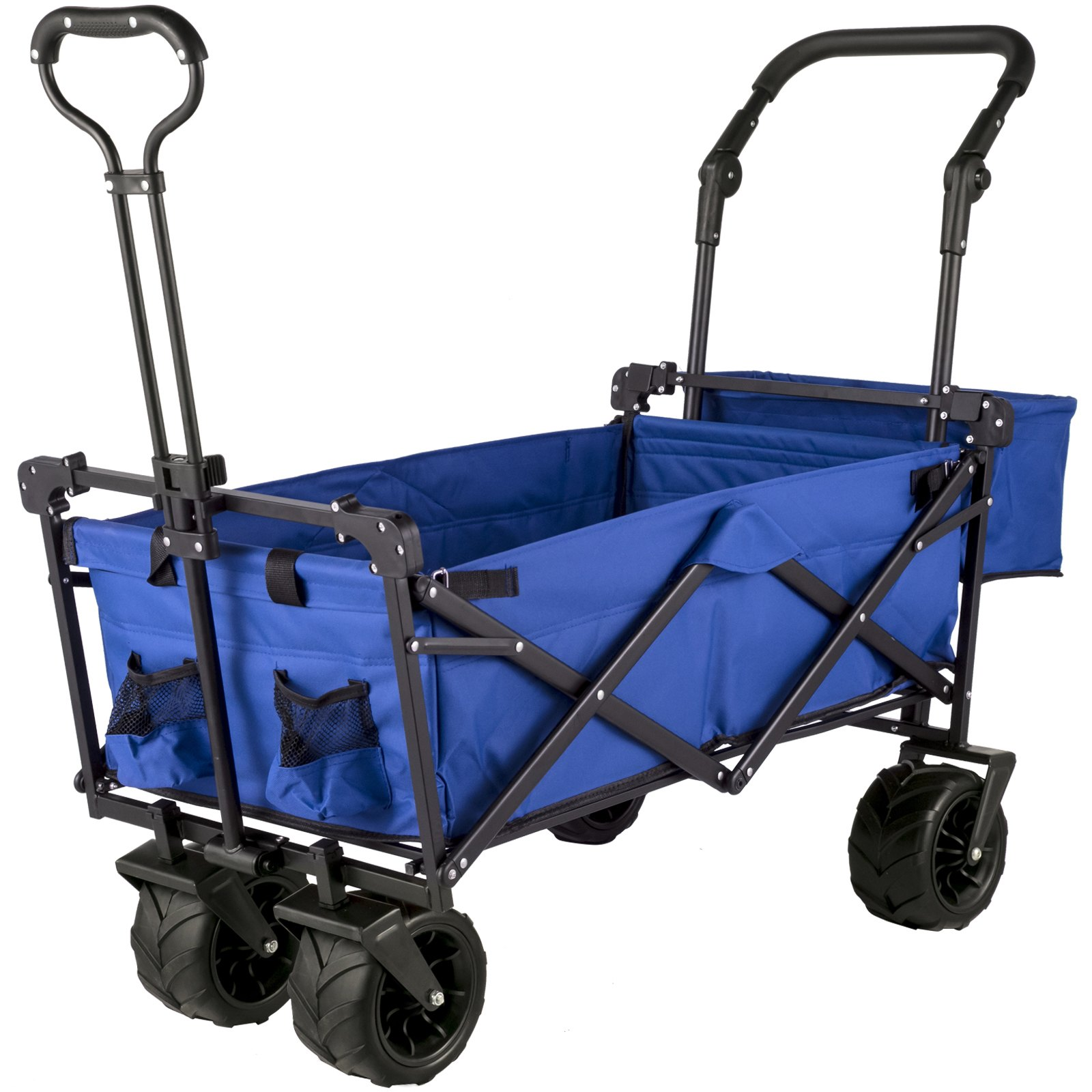 VEVOR Extra Large Collapsible Garden Cart with Removable Canopy, Folding Wagon Utility Carts with Wheels and Rear Storage, Wagon Cart for Garden, Camping, Grocery Cart, Shopping Cart, Blue