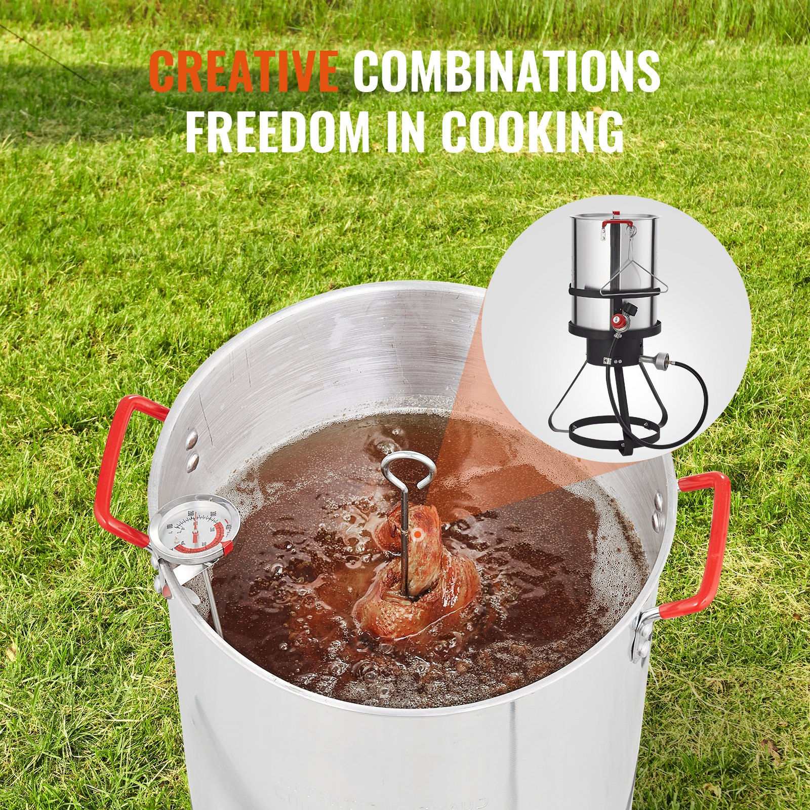 VEVOR Turkey Deep Fryer, 30-qt Turkey Fryer Boiler Steamer Cooker Set, Outdoor Aluminum Seafood Frying Pot, 54,000 BTU Burner Propane Gas Boiler, Includes Basket, Perforated Poultry Rack, Thermometer