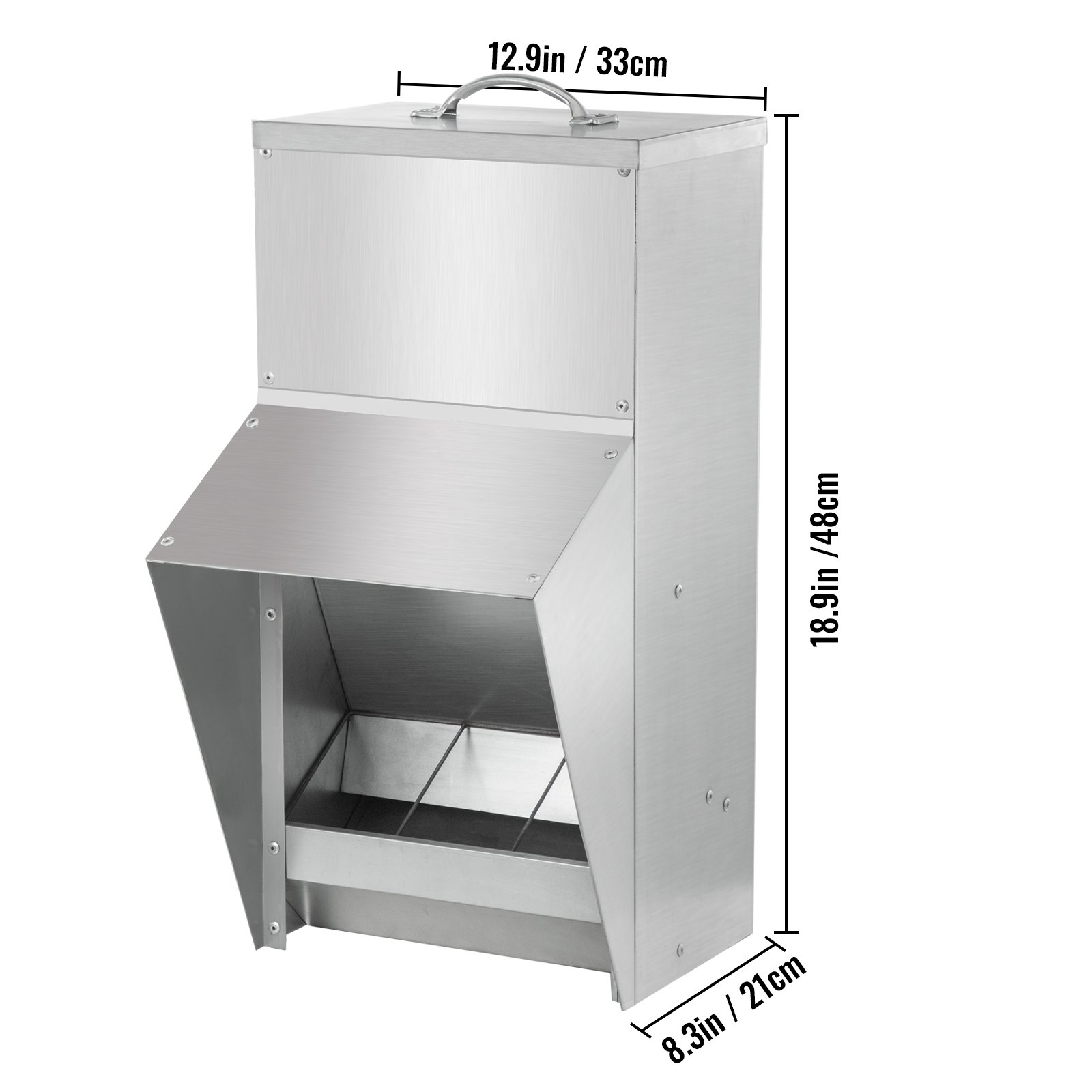 VEVOR Galvanized Poultry Feeder Holds 25lbs of Feed Chicken Feeders No Waste 12.9x8.3x18.9in Hanging Chicken Feeder with Lid Weatherproof Outdoor Coop Food Dispenser for Duck