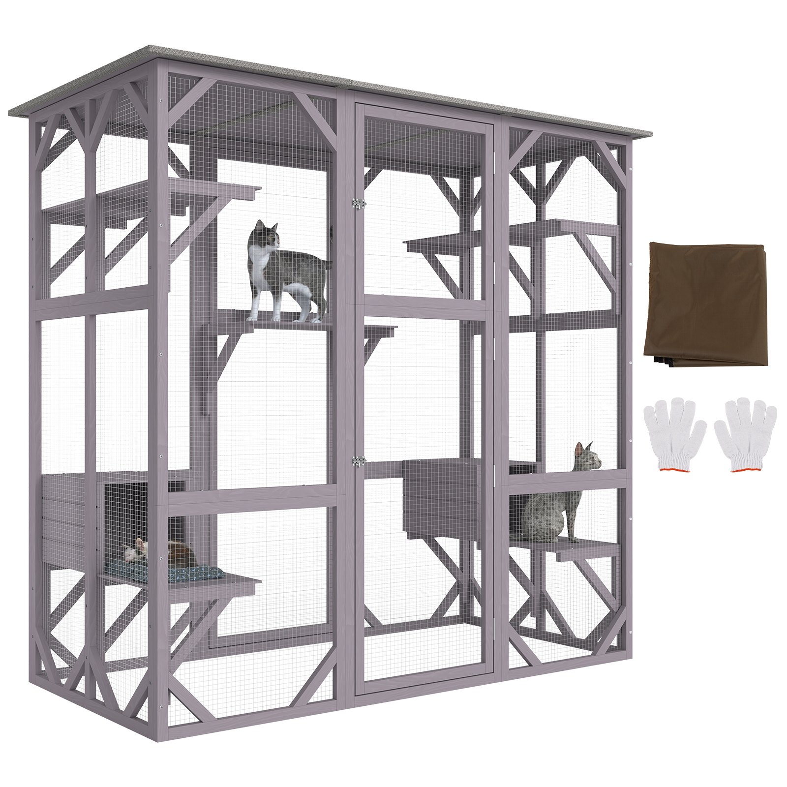 VEVOR Cat House Outdoor, 7-Tier Large Catio, Cat Enclosure with 5 Platforms, 2 Resting Boxes & Large Front Door, 71.2 x 34.6 x 66.5 inch