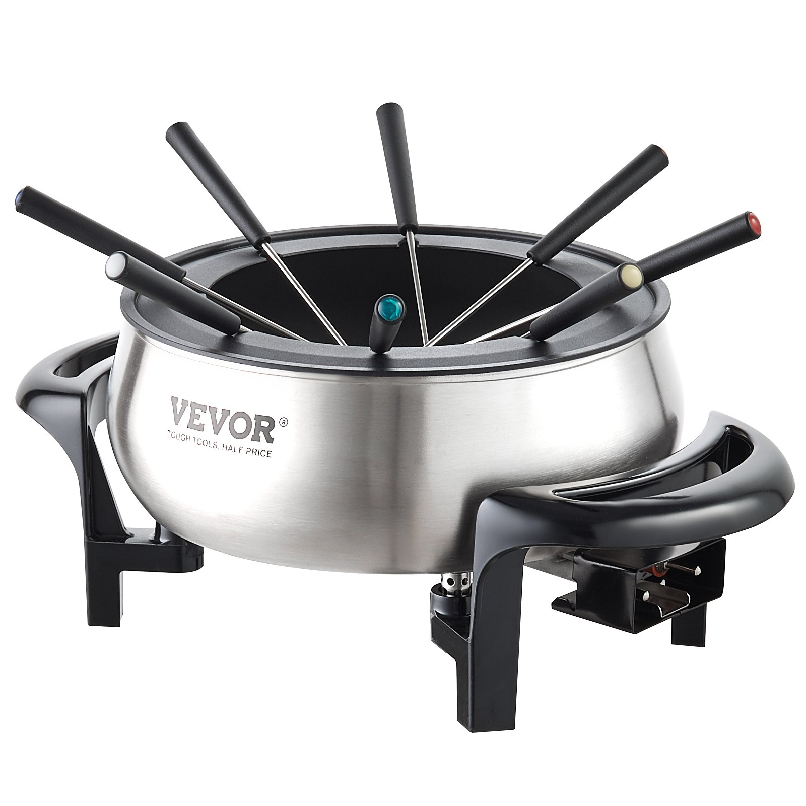 VEVOR Electric Fondue Pot Set for Cheese & Chocolate, 3 Quart Chocolate Melting Warmer, Stainless Steel Fondue Maker with Temperature Control and 8 Forks, for Hors d'Oeuvres, Entrees, and Desserts