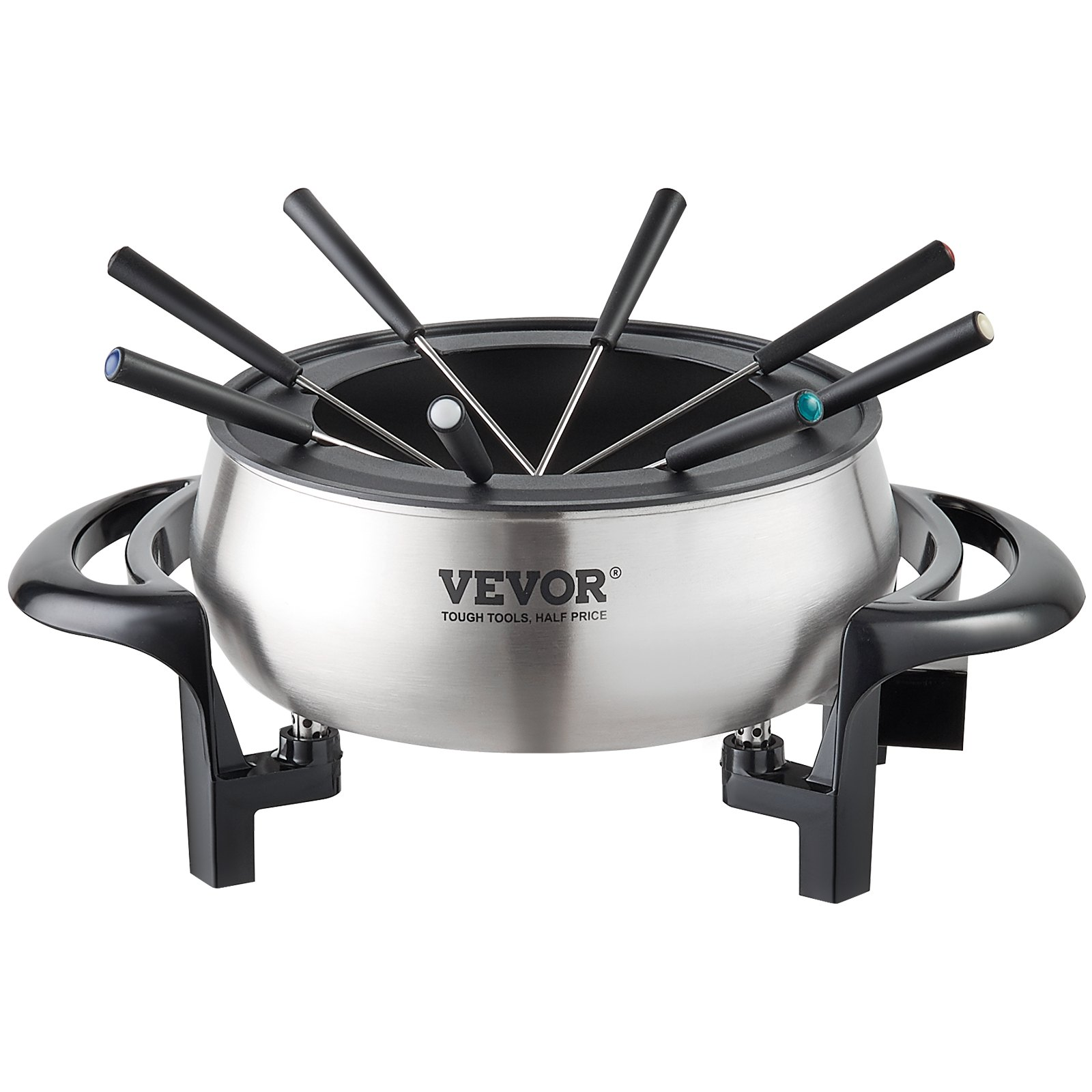 VEVOR Electric Fondue Pot Set for Cheese & Chocolate, 3 Quart Chocolate Melting Warmer, Stainless Steel Fondue Maker with Temperature Control and 8 Forks, for Hors d'Oeuvres, Entrees, and Desserts