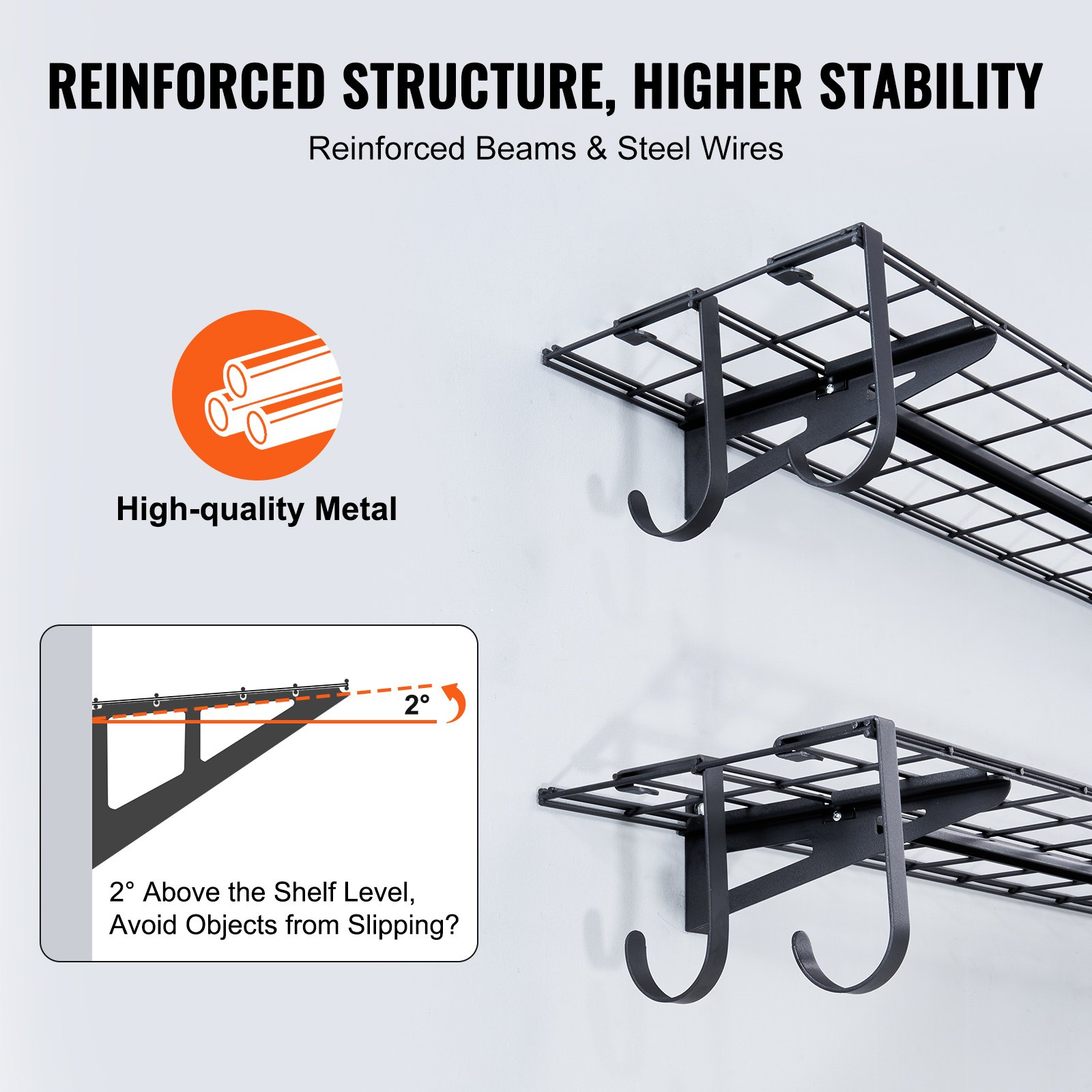 VEVOR Garage Storage Shelving, 2 Pack, 4 x 1 ft Heavy Duty Garage Shelves Wall Mounted, 400 lbs Load Capacity(Total) Garage Storage Rack Floating Shelves, Suitable for Shop, Shed, Garage Storage