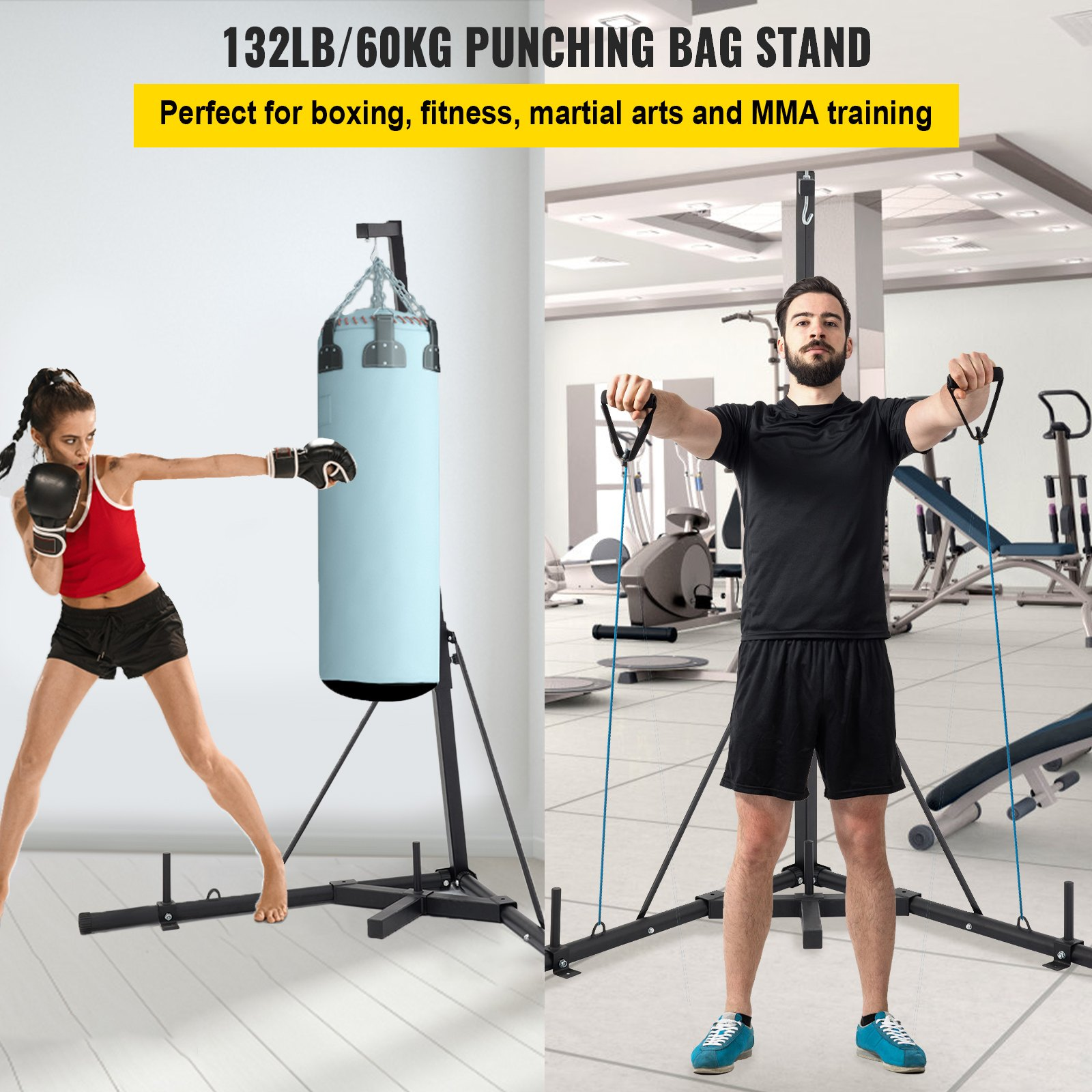 VEVOR Heavy Bag Stand Free Standing Punching Punch Bracket Station Boxing Stand Height Adjustable Folding Boxing Bag Stand for Home Fitness (Heavy Bag Stand)