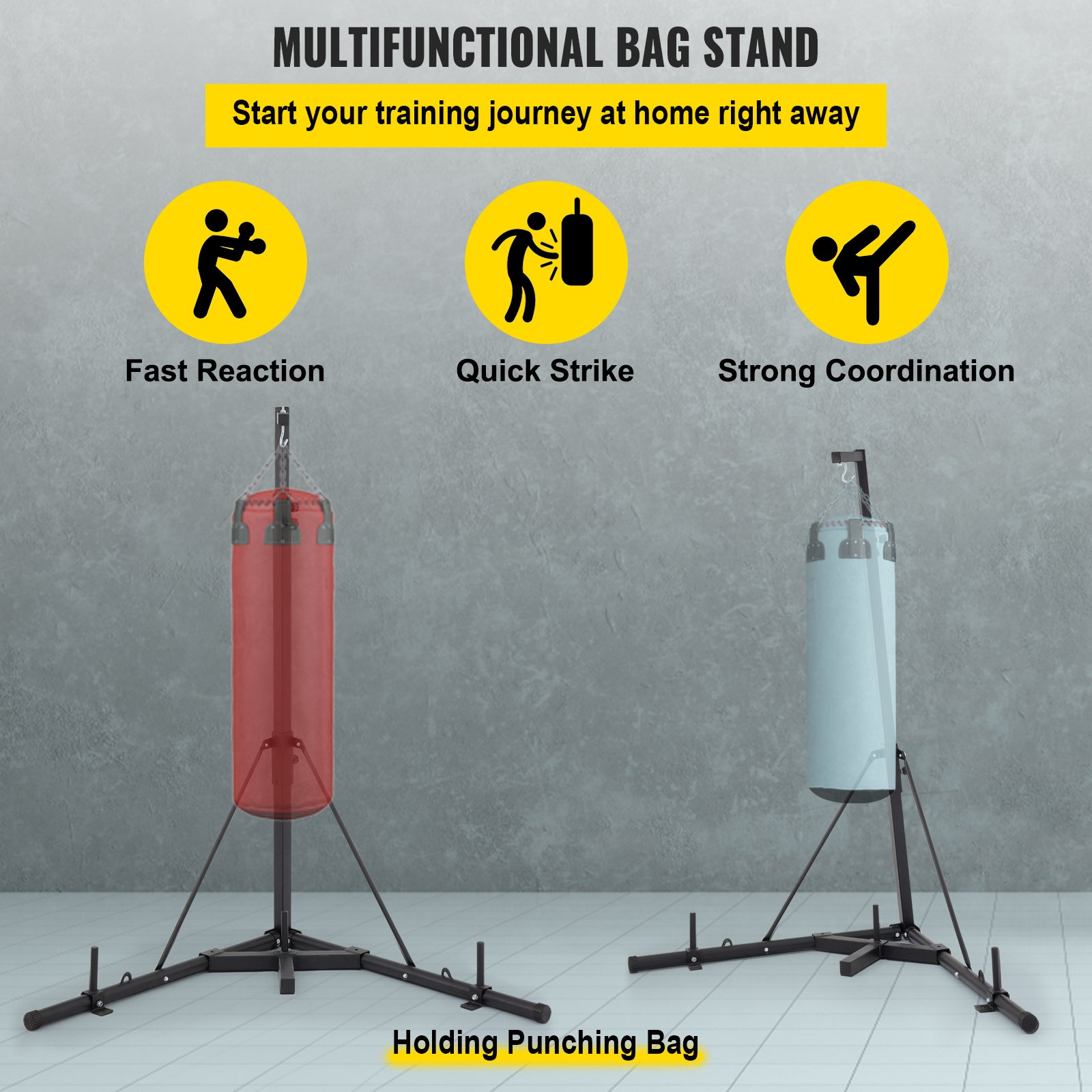 VEVOR Heavy Bag Stand Free Standing Punching Punch Bracket Station Boxing Stand Height Adjustable Folding Boxing Bag Stand for Home Fitness (Heavy Bag Stand)