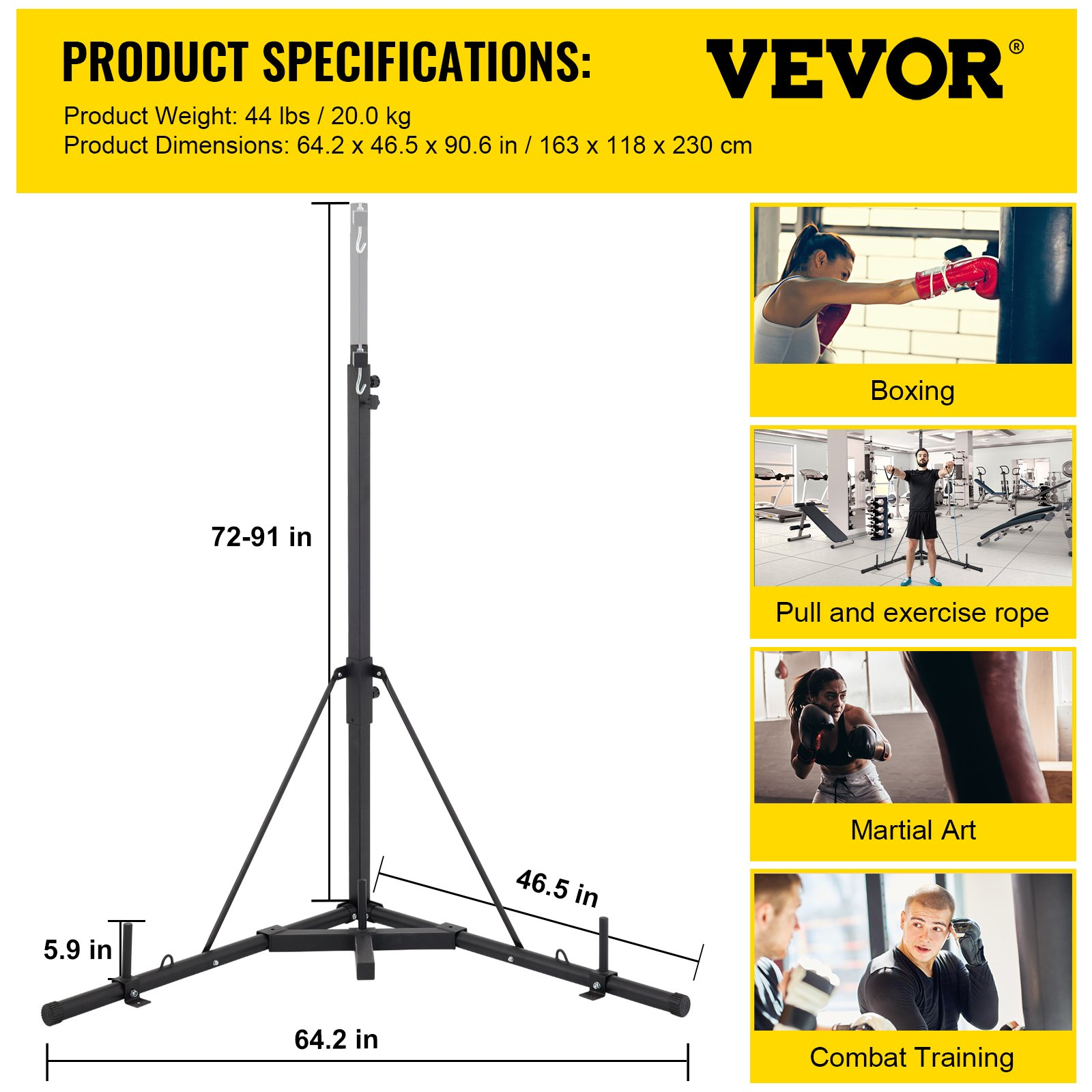 VEVOR Heavy Bag Stand Free Standing Punching Punch Bracket Station Boxing Stand Height Adjustable Folding Boxing Bag Stand for Home Fitness (Heavy Bag Stand)