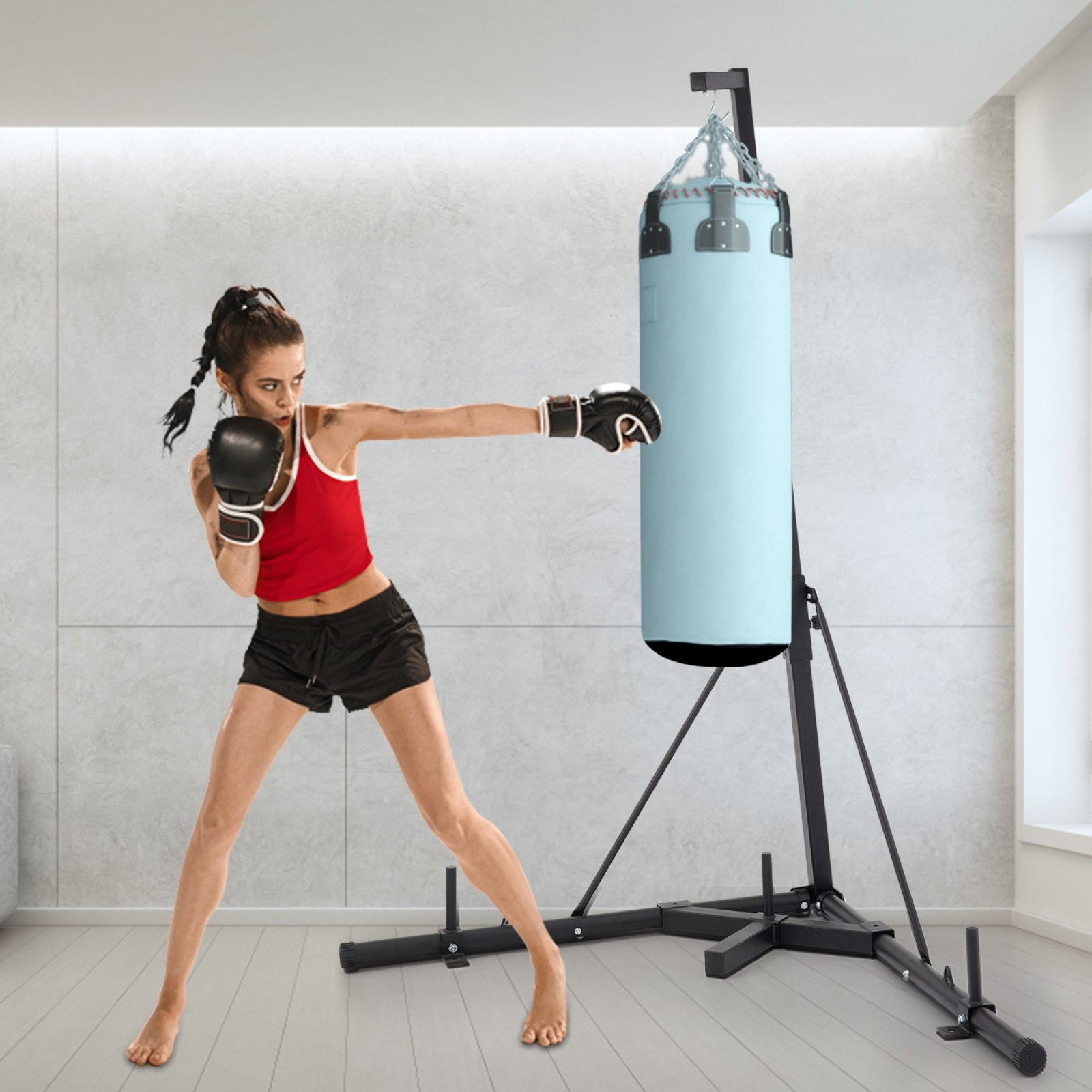 VEVOR Heavy Bag Stand Free Standing Punching Punch Bracket Station Boxing Stand Height Adjustable Folding Boxing Bag Stand for Home Fitness (Heavy Bag Stand)