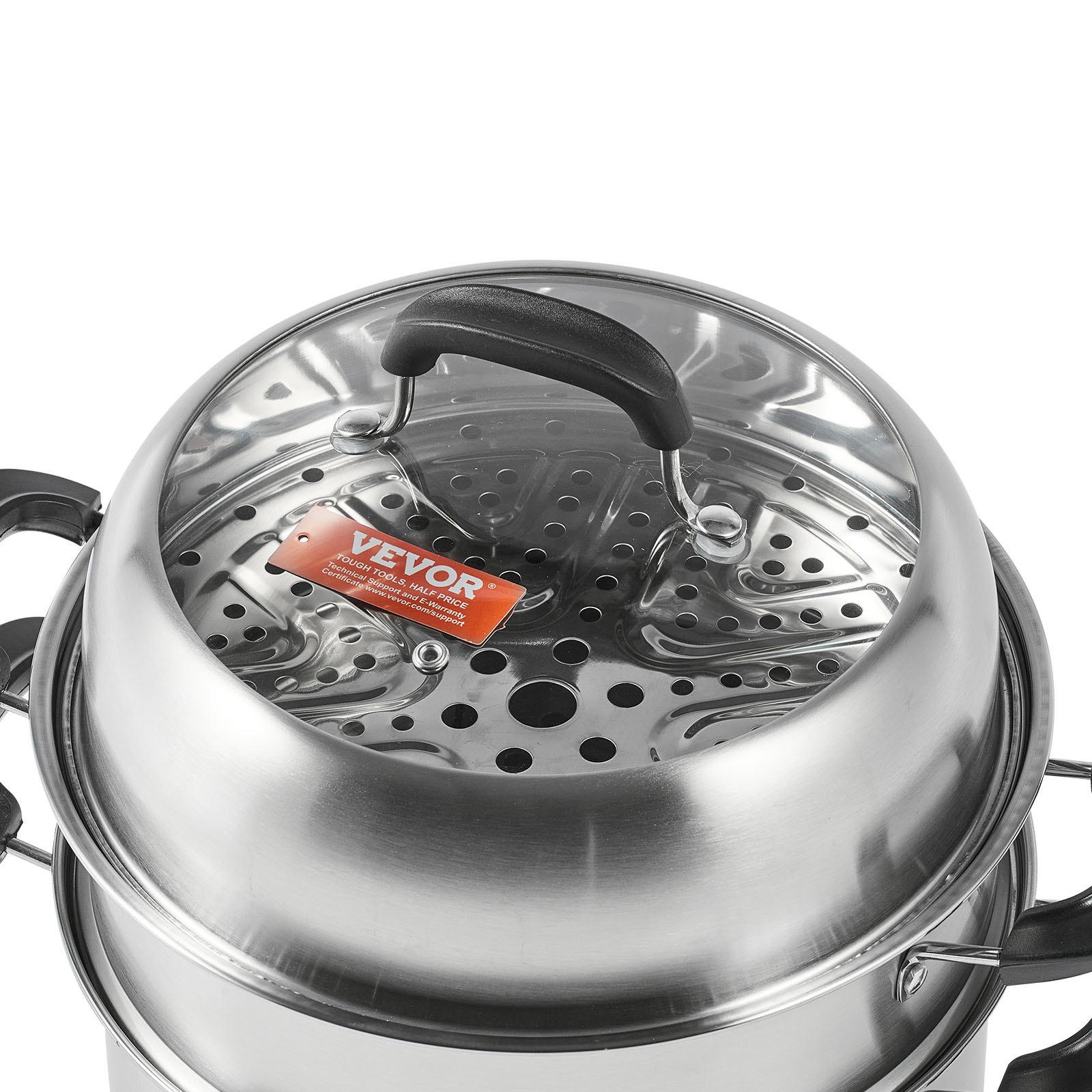 VEVOR Steamer Pot 11in/28cm, 3 Tier Steamer Pot for Cooking with 8.5QT Stock Pot, Vegetable Steamer & 2 Steaming Tray, Food-Grade 304 Stainless Steel Food Steamer Cookware for Gas Electric Stove Grill