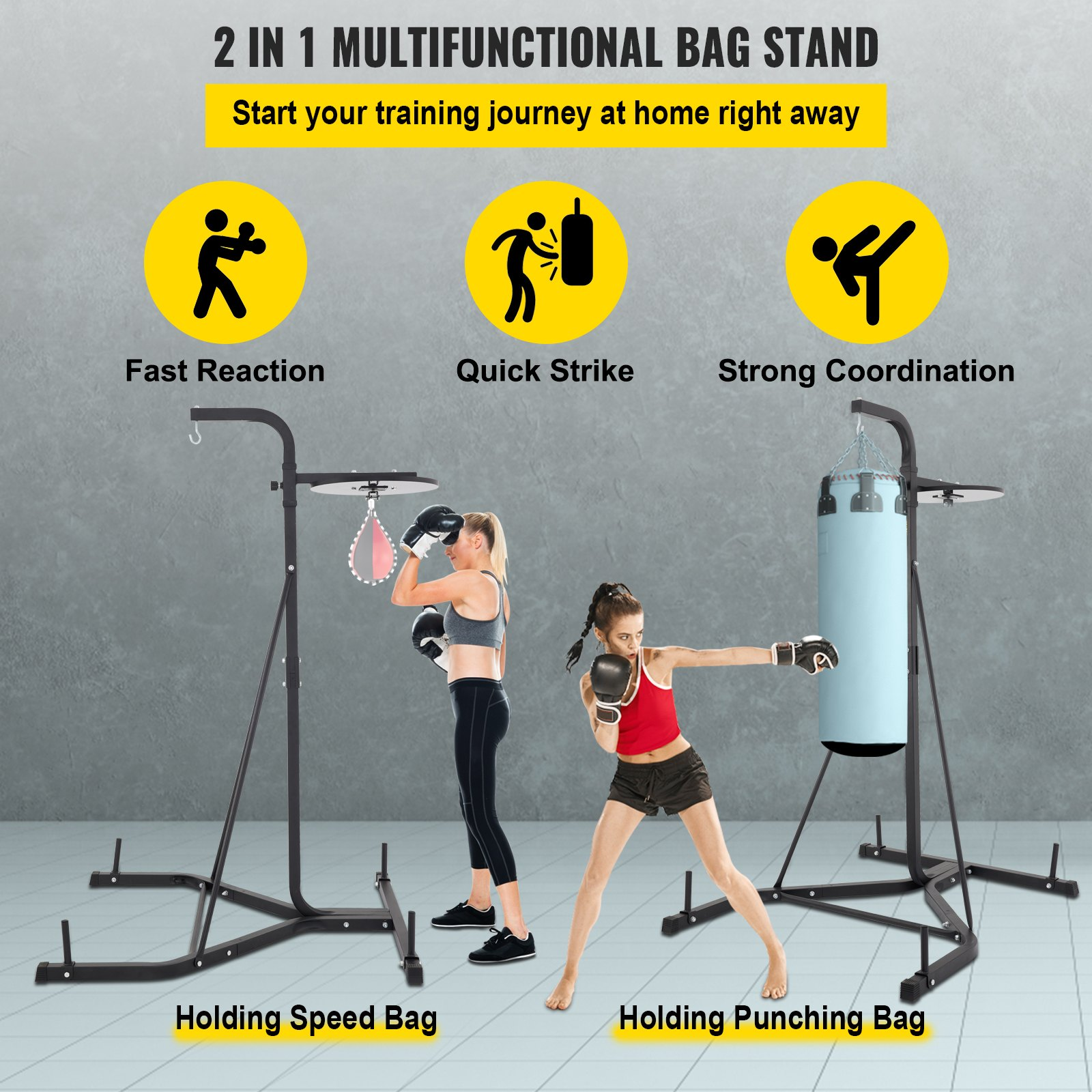 VEVOR Heavy Bag Stand with Speed Ball , Height Adjustable Punching Bag Stand, Foldable Boxing Bag Stand Steel Sandbag Rack Freestanding Up to 132 lbs for Home and Gym Fitness.