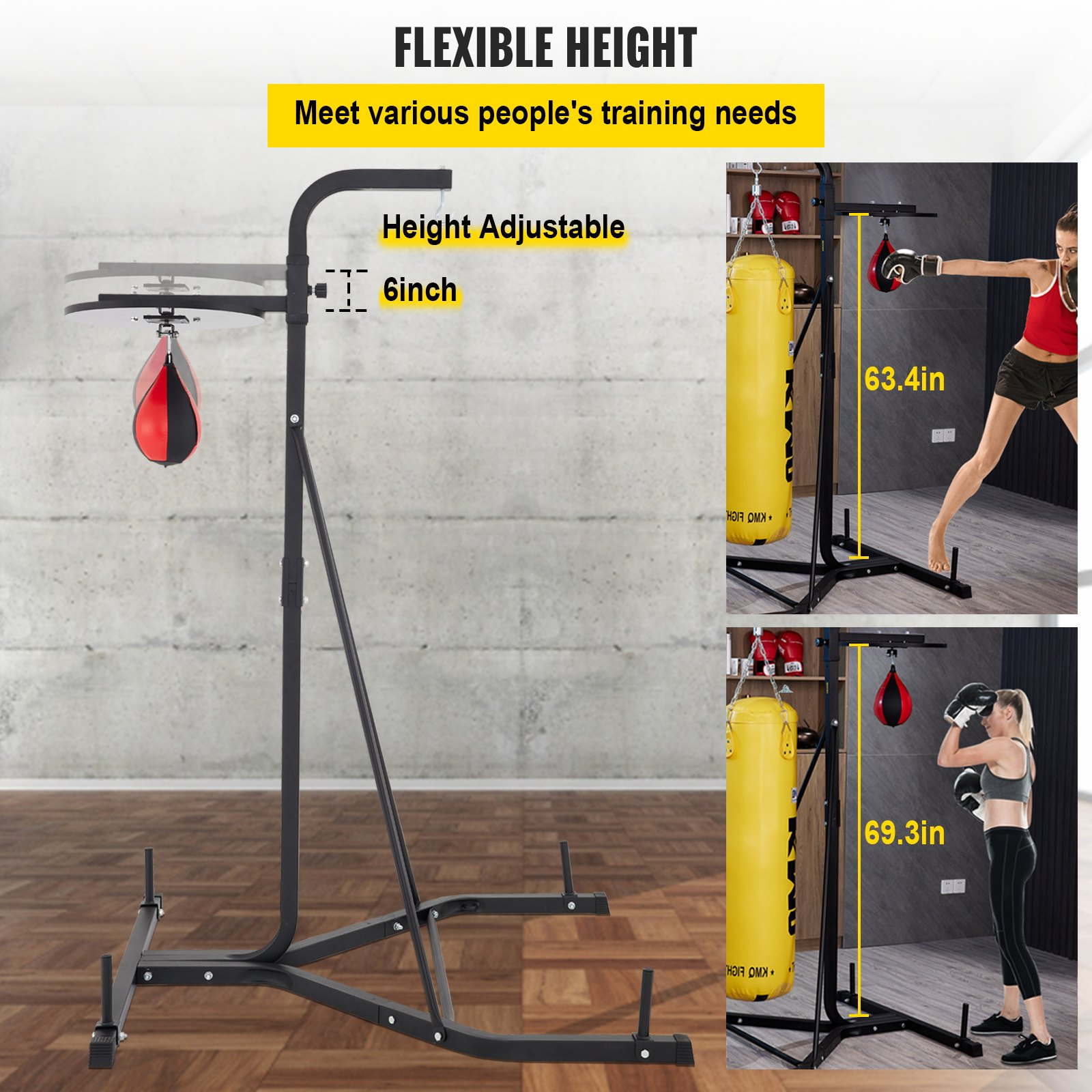 VEVOR Heavy Bag Stand with Speed Ball , Height Adjustable Punching Bag Stand, Foldable Boxing Bag Stand Steel Sandbag Rack Freestanding Up to 132 lbs for Home and Gym Fitness.