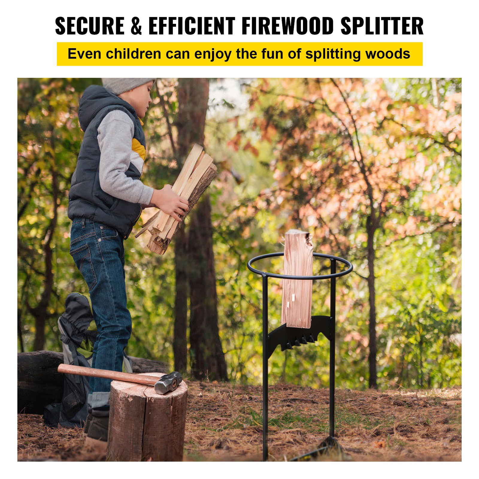 VEVOR Log Splitter 21.8" x 10.8", Wood Splitter for 8" Diameter Wood, Firewood Splitter 7.5 Lbs, Easy to Carry, Manual Log Splitter Made of Q235 Steel, with 4 Screws & Blade Cover, for Home, Campsite