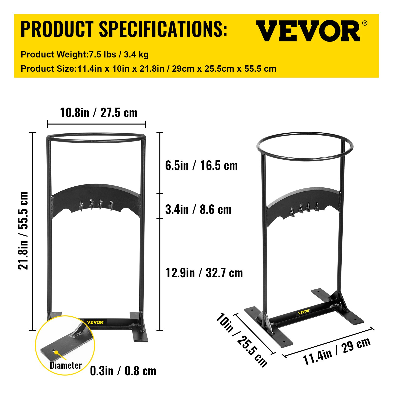 VEVOR Log Splitter 21.8" x 10.8", Wood Splitter for 8" Diameter Wood, Firewood Splitter 7.5 Lbs, Easy to Carry, Manual Log Splitter Made of Q235 Steel, with 4 Screws & Blade Cover, for Home, Campsite