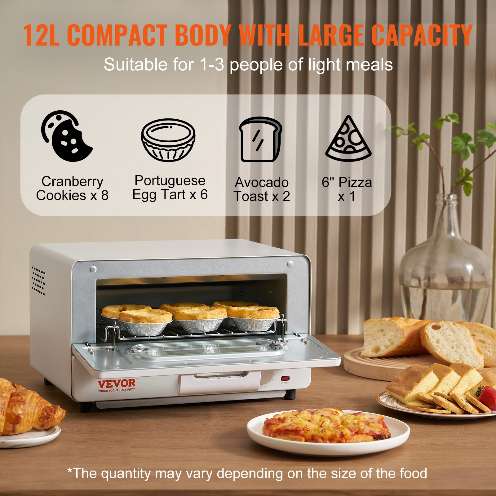 VEVOR Steam Oven Toaster, 12L Countertop Convection Oven, 1300W 5 In 1 Steam Toaster Oven, 7 Cooking Modes Air Fryer Convection Oven Combo with Baking Grill, Ash Tray for Sandwich, Bread, Pizza