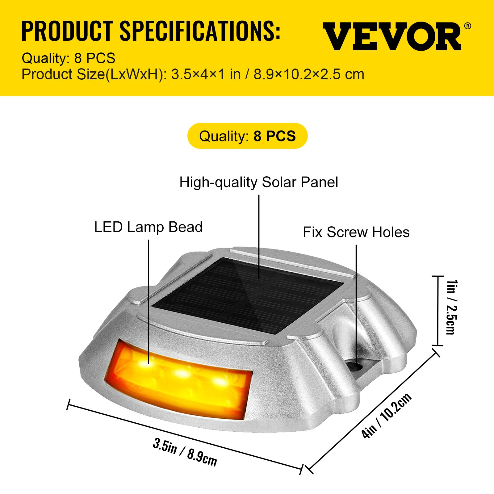 Vevor Driveway Lights, 8-Pack Solar Driveway Lights with Switch Button, Solar Deck Lights Waterproof, Wireless Dock Lights 6 LEDs for Path Warning Garden Walkway Sidewalk Steps, LED Bright Orange