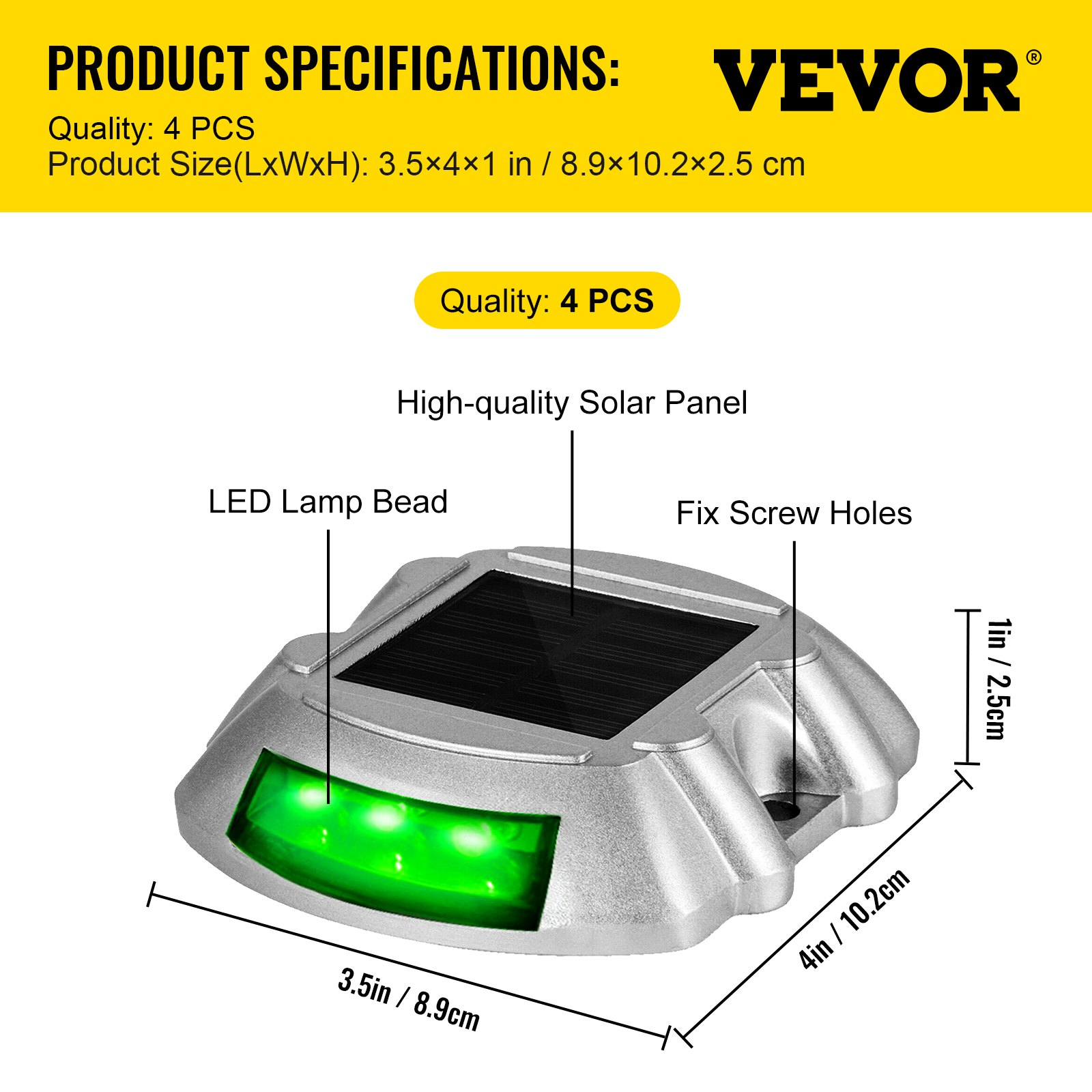 Vevor Driveway Lights, 4-Pack Solar Driveway Lights with Switch Button, Solar Deck Lights Waterproof, Wireless Dock Lights 6 LEDs for Path Warning Garden Walkway Sidewalk Steps, LED Bright Green