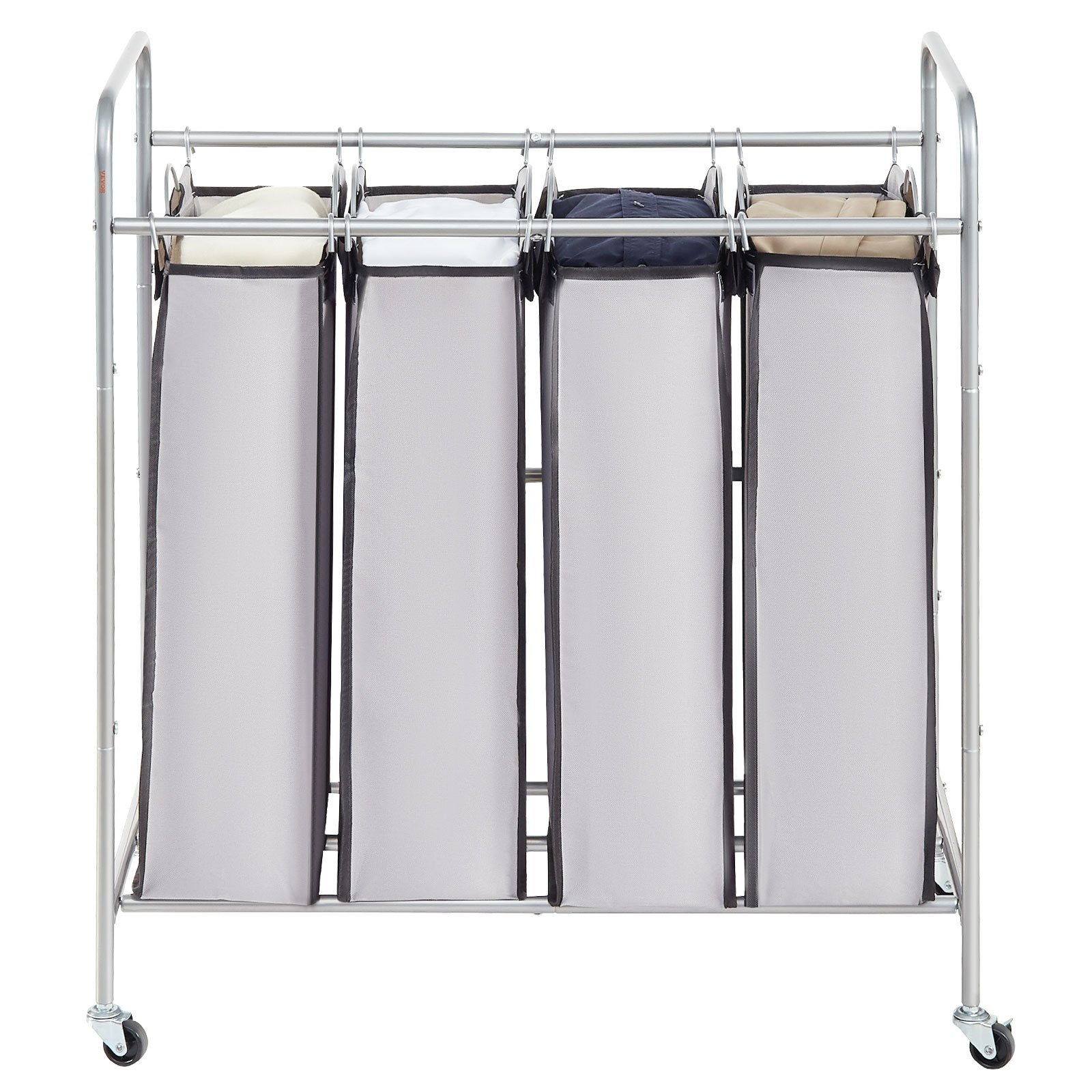 VEVOR Laundry Sorter Cart 4 Section, Laundry Hamper with Heavy Duty Lockable Wheels and 4 Removable Bags, Rolling Laundry Basket Sorter for Clothes Storage