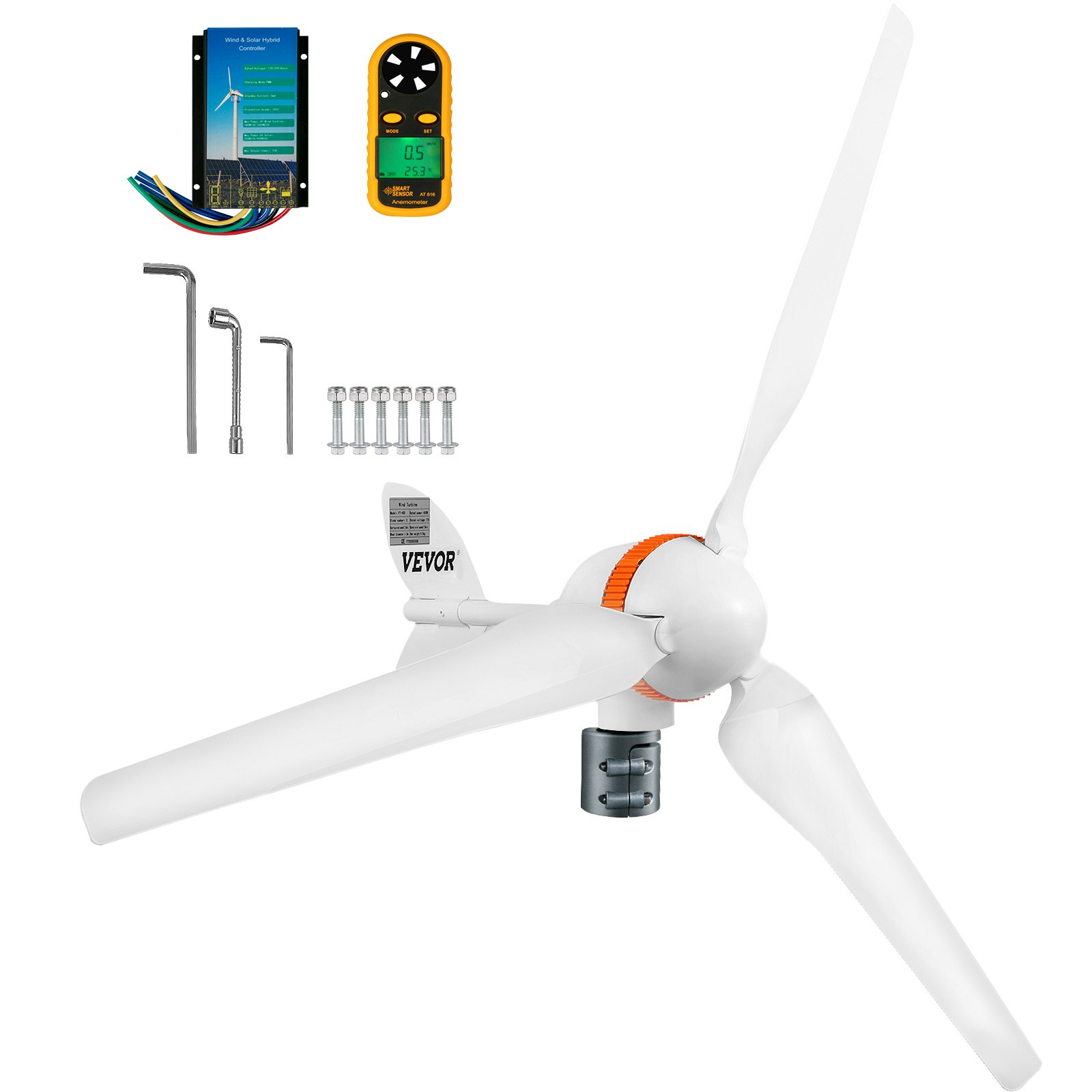 VEVOR Wind Turbine Generator, 12V/AC Wind Turbine Kit, 400W Wind Power Generator w/Wind & Solar Controller 3 Blades Auto Adjust Windward Direction Suitable for Terrace, Marine, Motorhome, Chalet, Boat