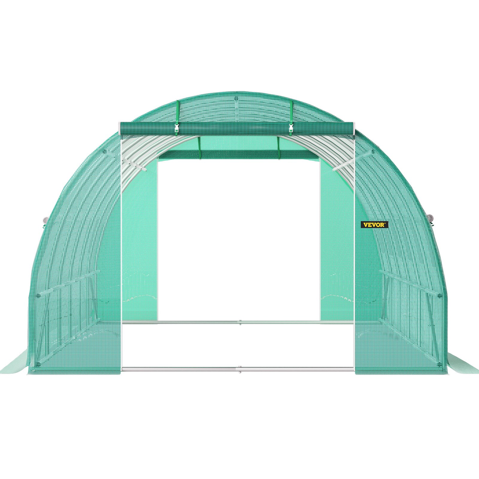 VEVOR Walk-in Tunnel Greenhouse, 20 x 10 x 7 ft Portable Plant Hot House w/ Galvanized Steel Hoops, 3 Top Beams, Diagonal Poles, 2 Zippered Doors & 12 Roll-up Windows, Green