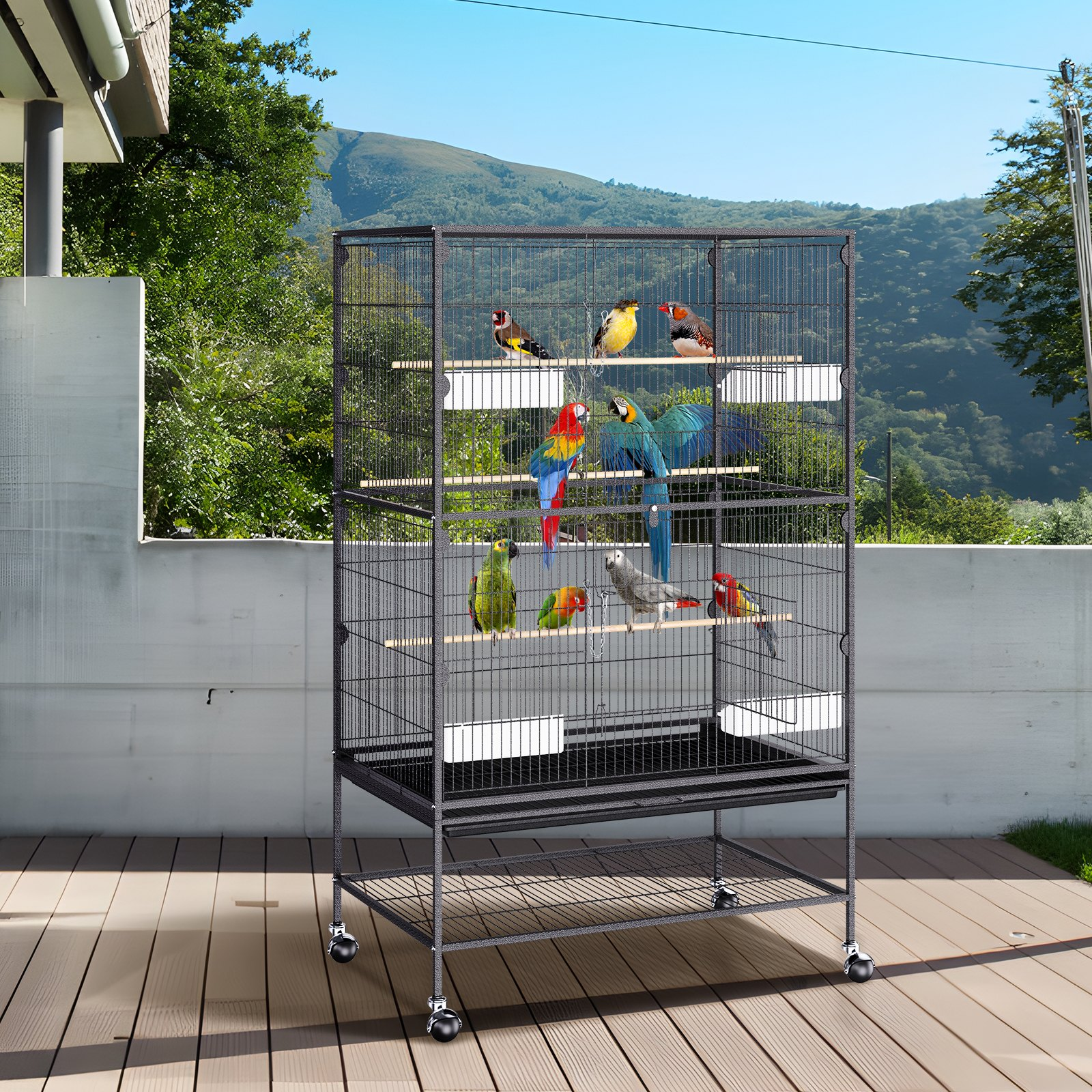 VEVOR 52 inch Standing Large Bird Cage, Wrought Iron Flight Bird Cage for Parakeets, Cockatiels, Parrots, Macaw with Rolling Stand and Tray