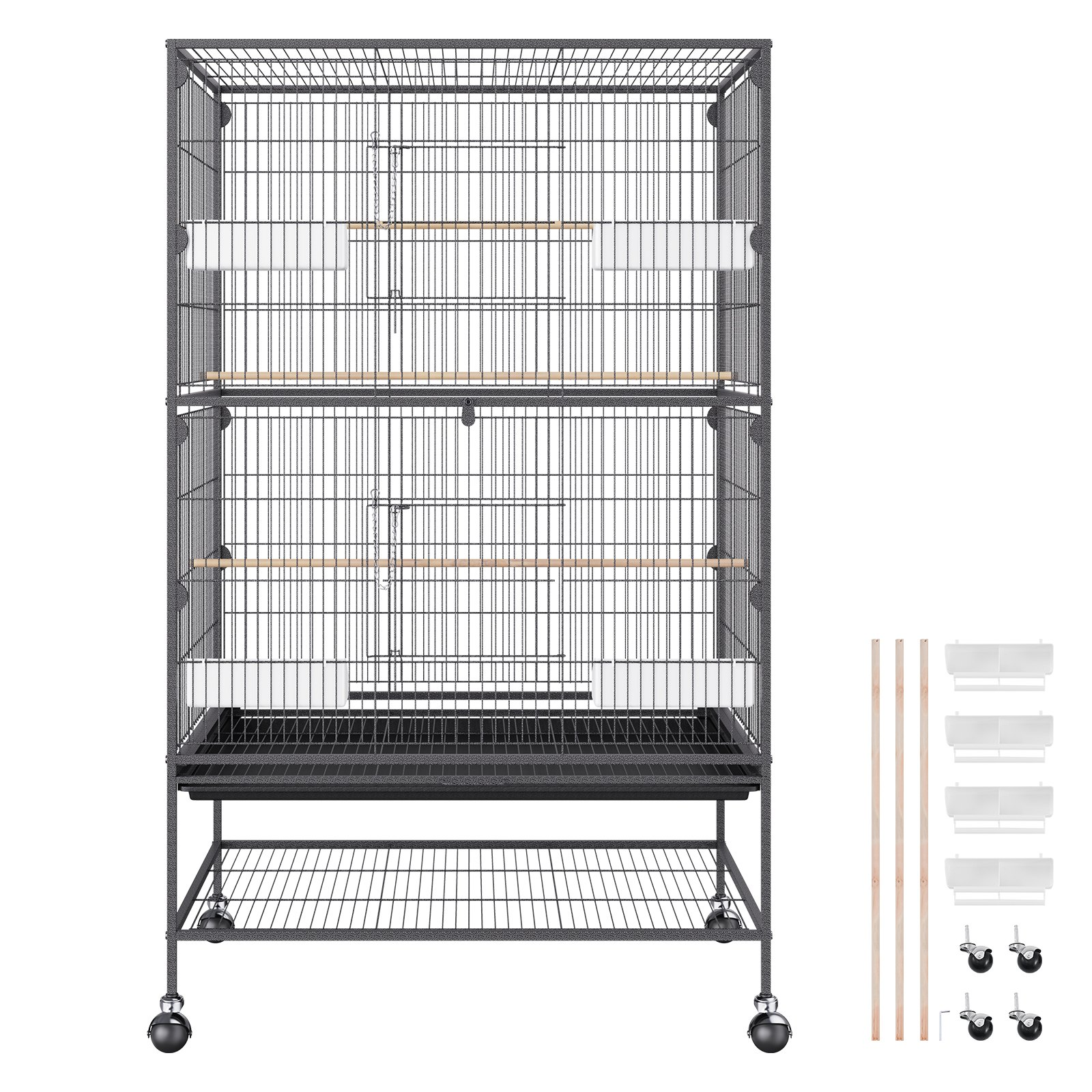 VEVOR 52 inch Standing Large Bird Cage, Wrought Iron Flight Bird Cage for Parakeets, Cockatiels, Parrots, Macaw with Rolling Stand and Tray