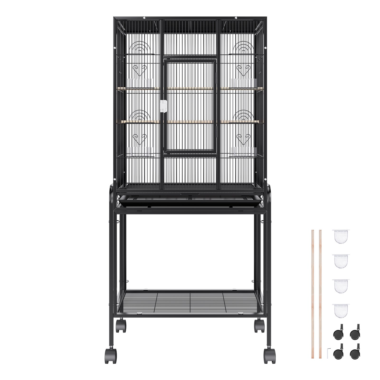 VEVOR 54 inch Standing Large Bird Cage, Carbon Steel Flight Bird Cage for Parakeets, Cockatiels, Parrots, Macaw with Rolling Stand and Tray