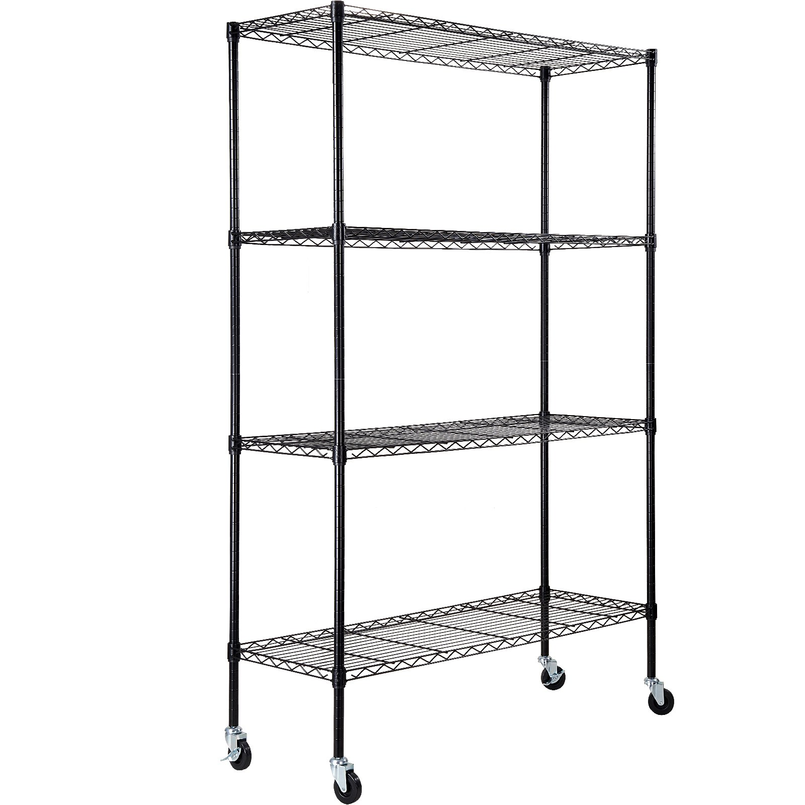 VEVOR Storage Shelving Unit with Wheels, 4-Tier Adjustable, 700 lbs Capacity, Heavy Duty Garage Shelves Metal Organizer Wire Rack, Black, 47.2" L x 17.7" W x 74" H for Kitchen Pantry Basement Bathroom