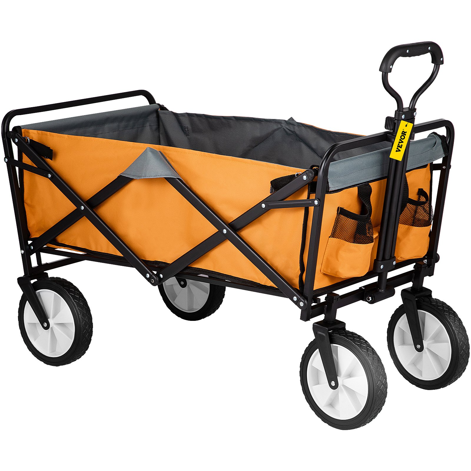 VEVOR Wagon Cart, Collapsible Folding Cart with 176lbs Load, Outdoor Utility Garden Cart, Adjustable Handle, Portable Foldable Wagons with Wheels for Beach, Camping, Grocery, Orange